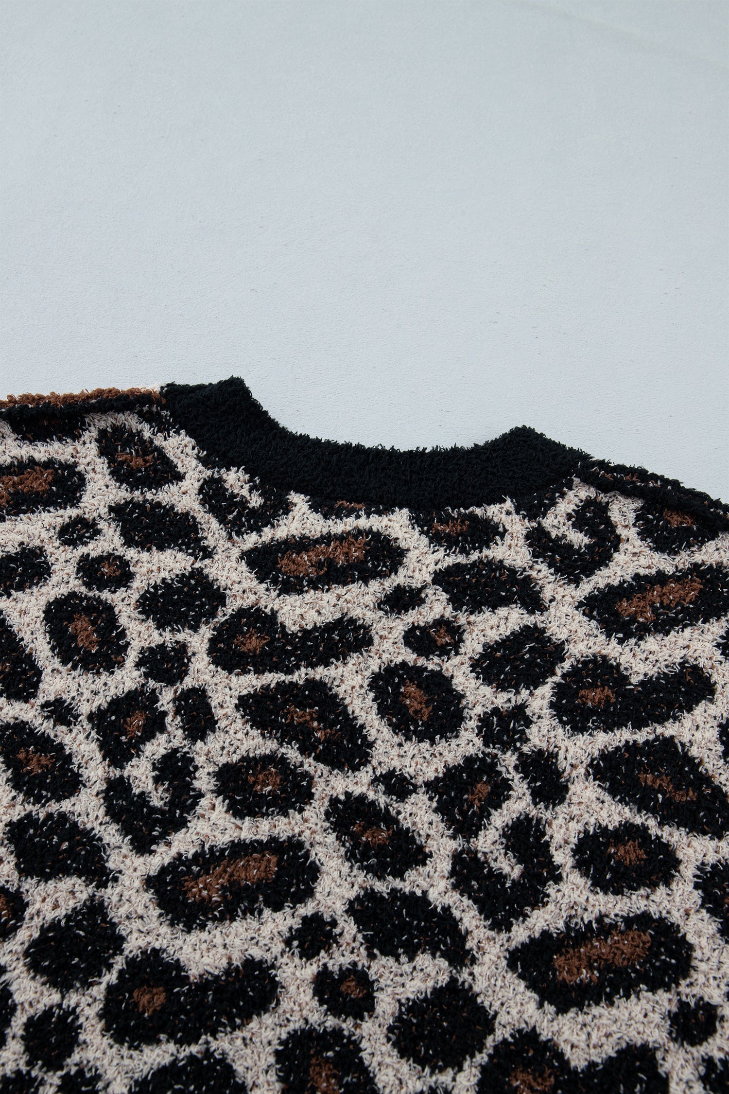 Smoke Gray Leopard Star Pattern Round Neck Long Sleeve Shift Sweater