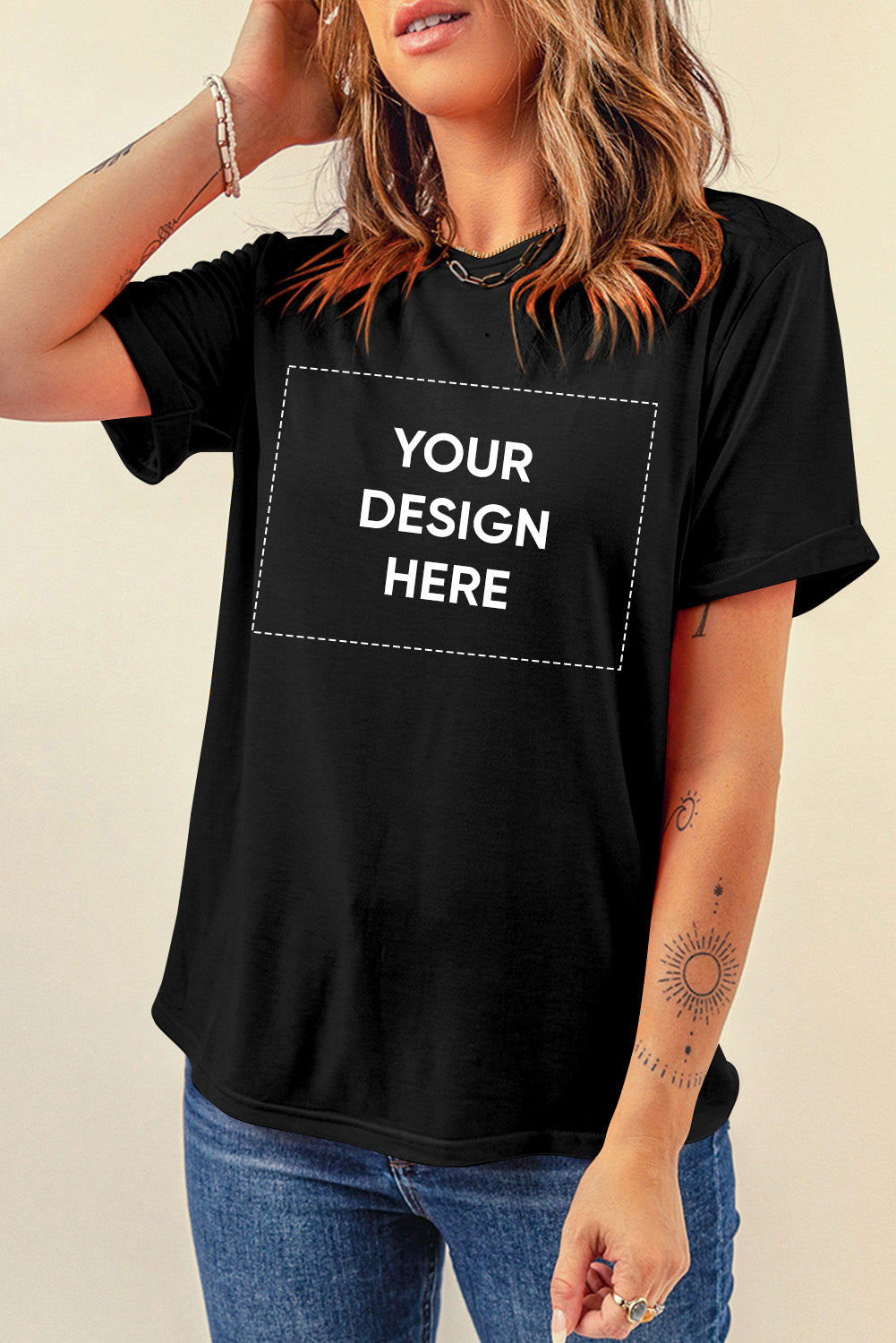 Black Casual Plain Crew Neck Tee