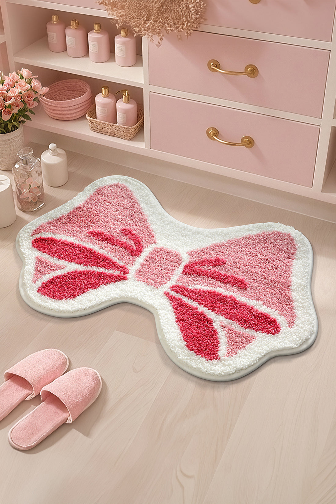 Pink Coquette Bow Plush Microfiber Absorbent Bath Mat