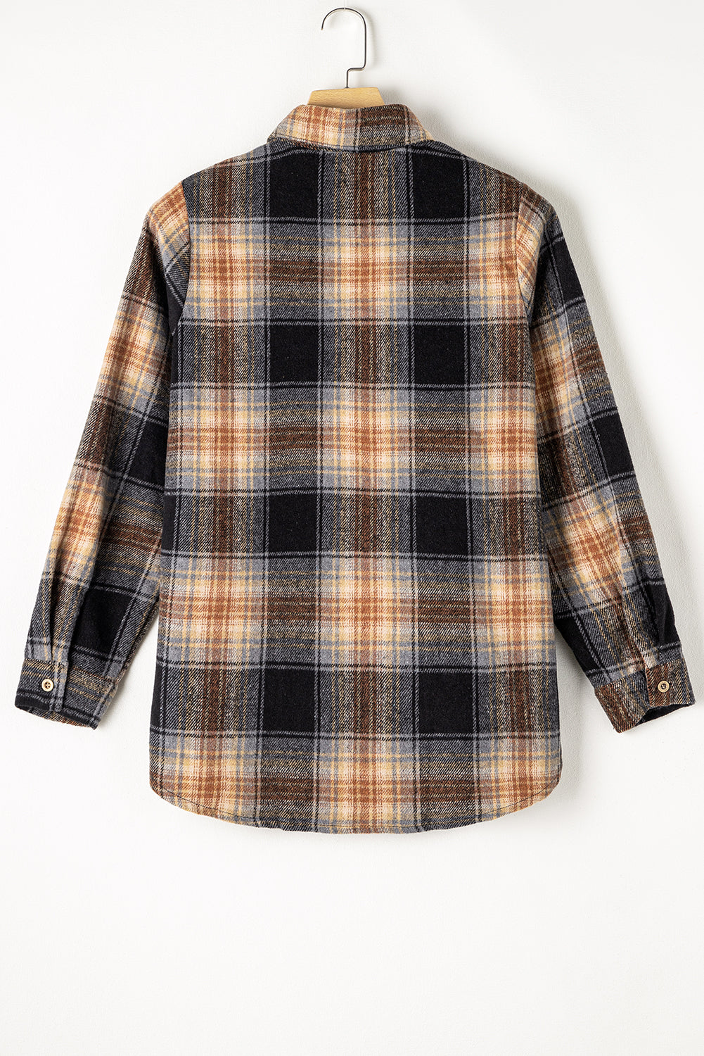 Black Oversize Rounded Hem Plaid Shacket with Slits