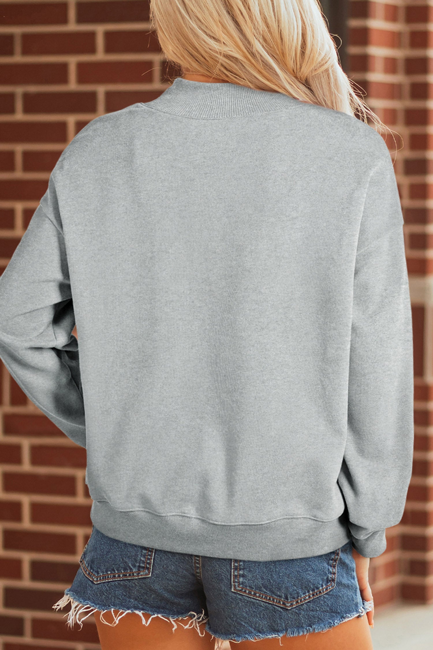 Gray Oversize Camouflage Reindeer Print Mock Neck Sweatshirt