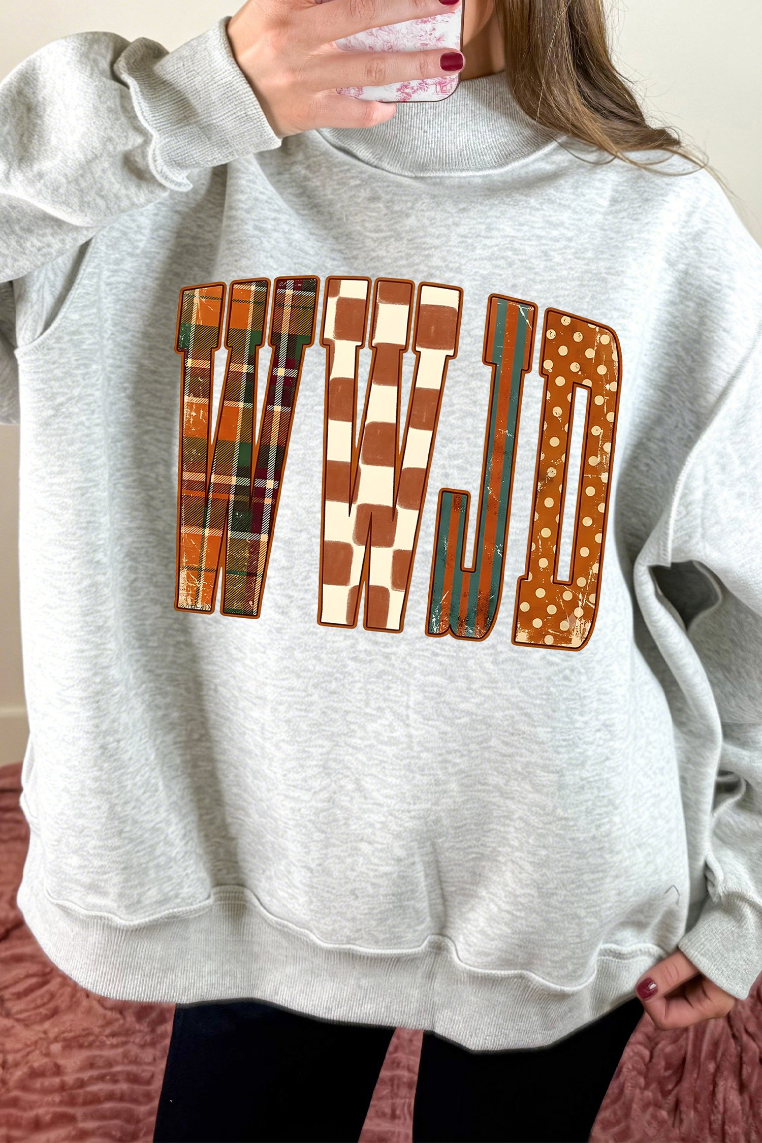 Light Grey WWJD Graphic Mock Neck Oversized Sweatshirt