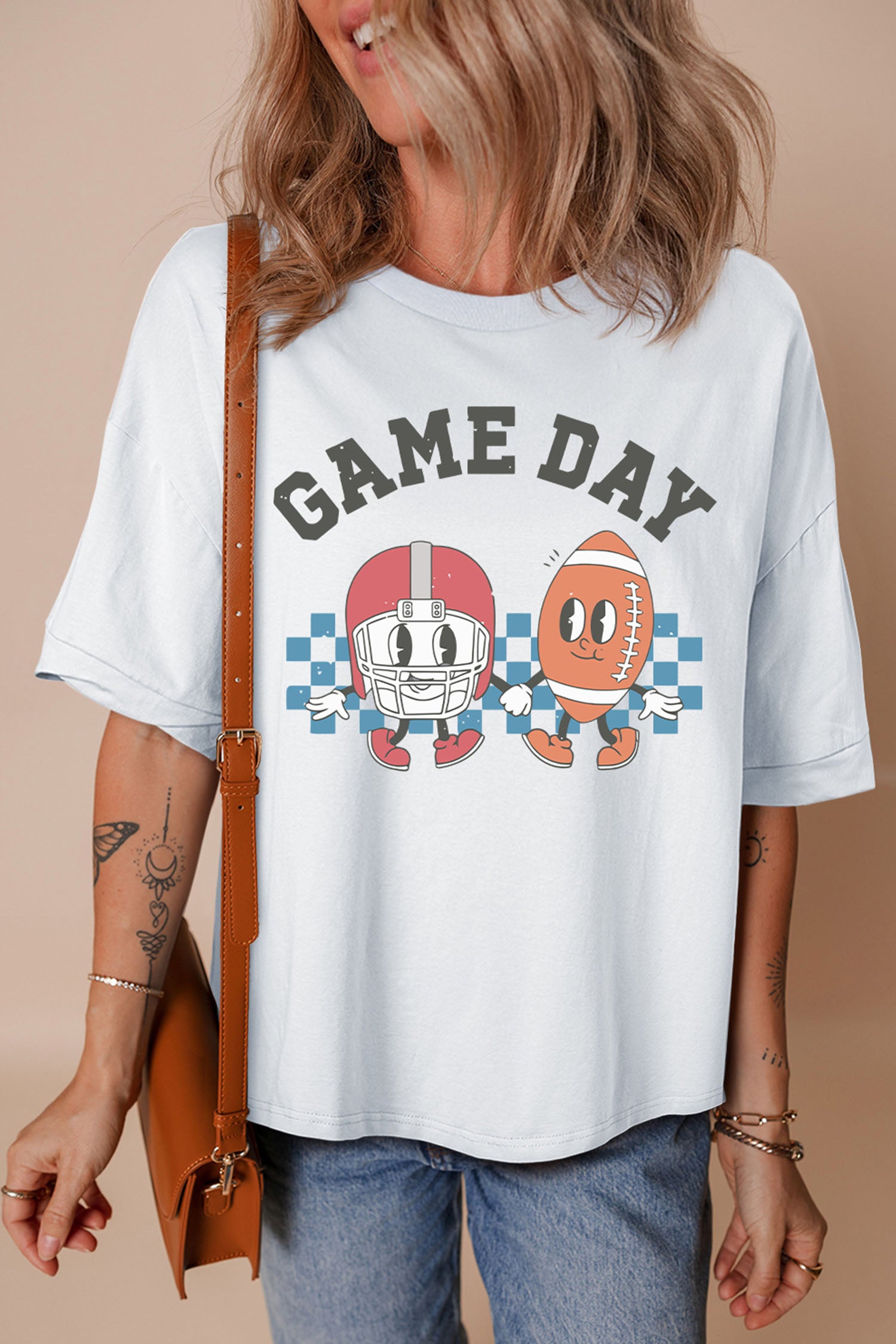 White Game Day Football Graphic Casual Loose T Shirt