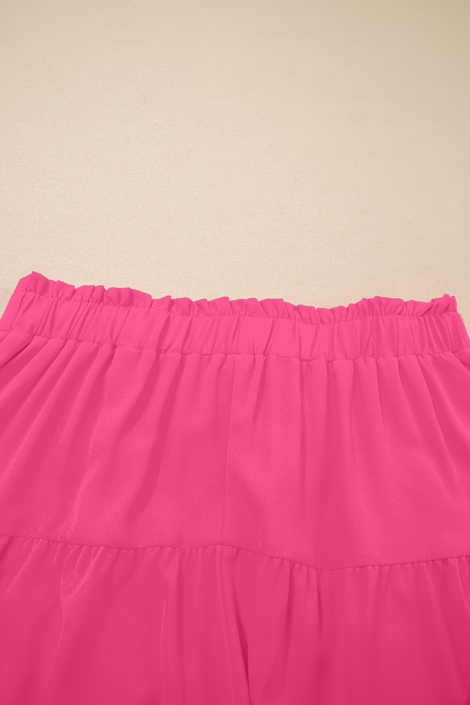 Rose Red Plus Size Frilled Elastic Waist Lace Trim Boho Ruffled Shorts