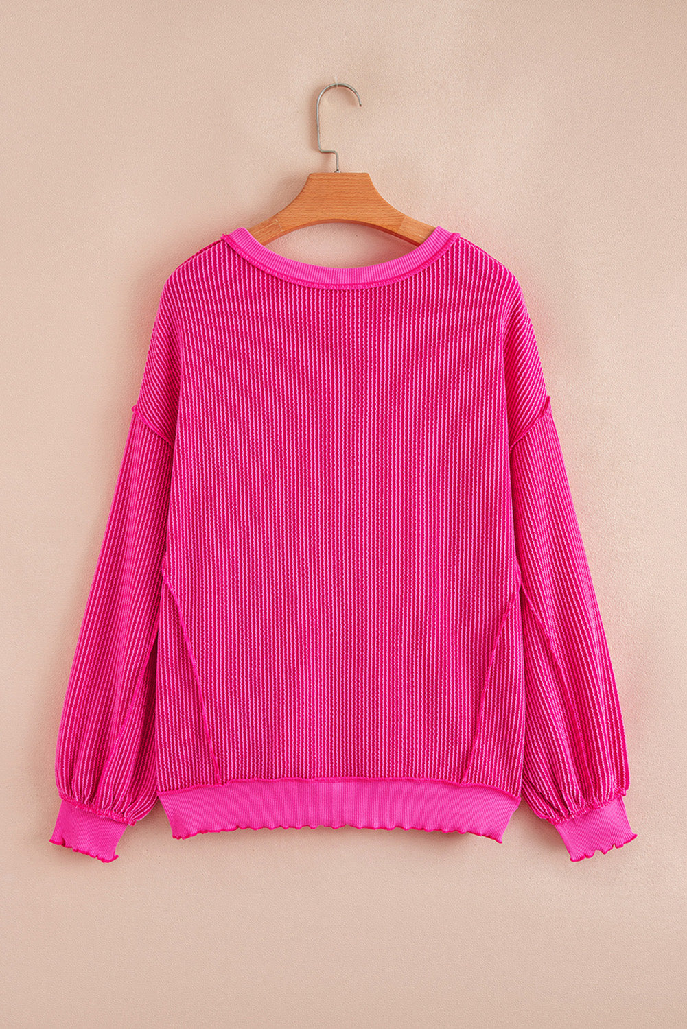 Strawberry Pink Twisted Ribbed Color Block Patchwork Sequin Father Christmas Graphic Top