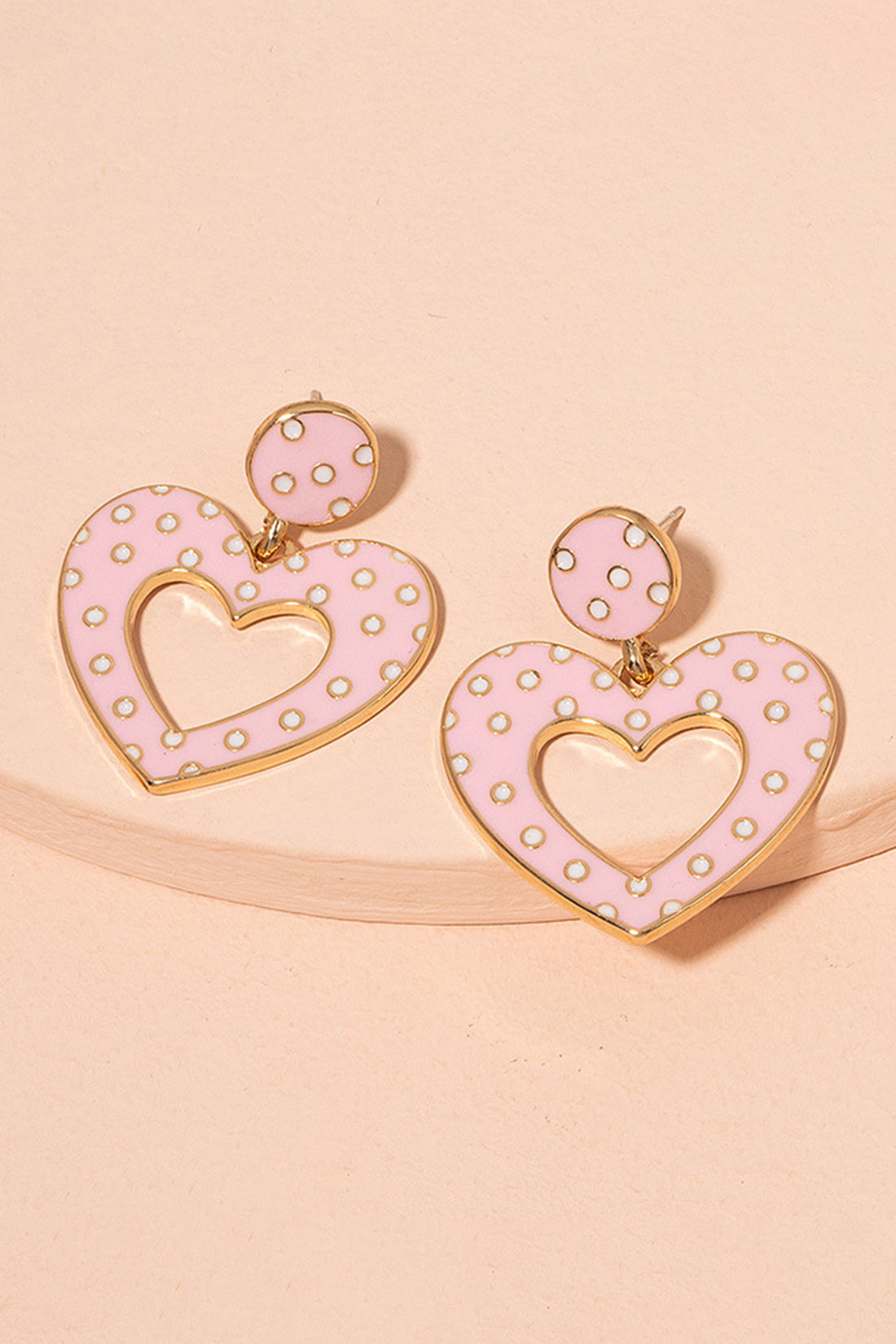Pink Glaze Heart Polka Dot Stud Earrings