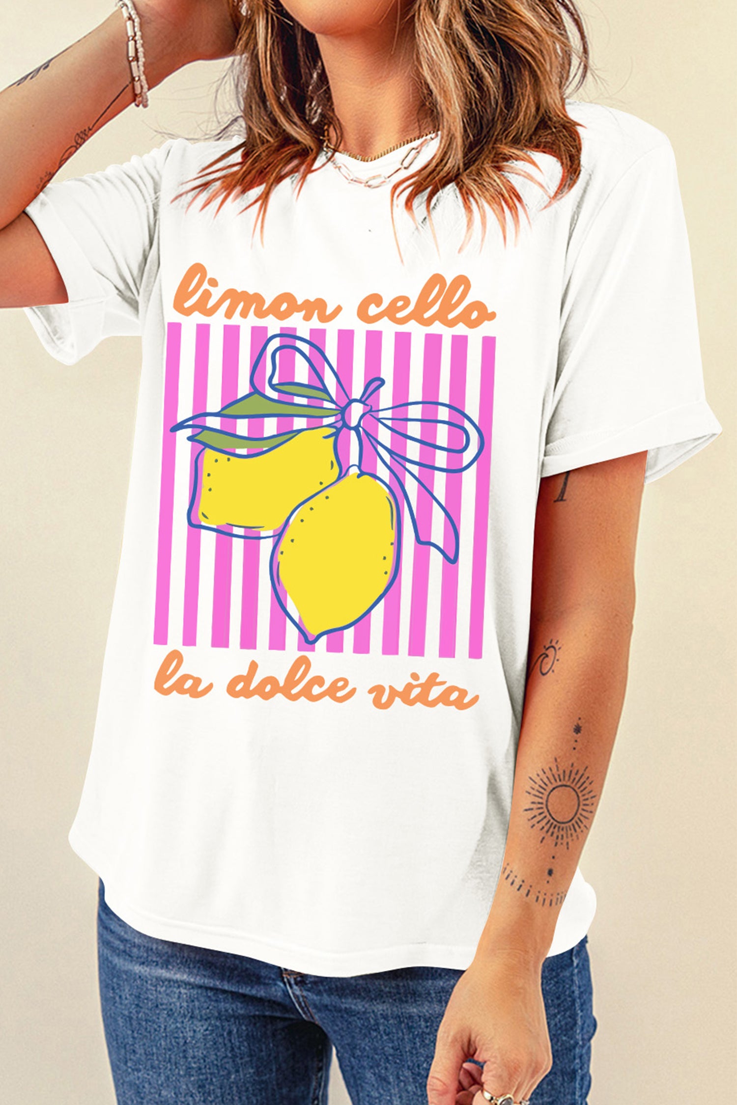 White Limon Cello La Dolce Vita Striped Graphic Tee