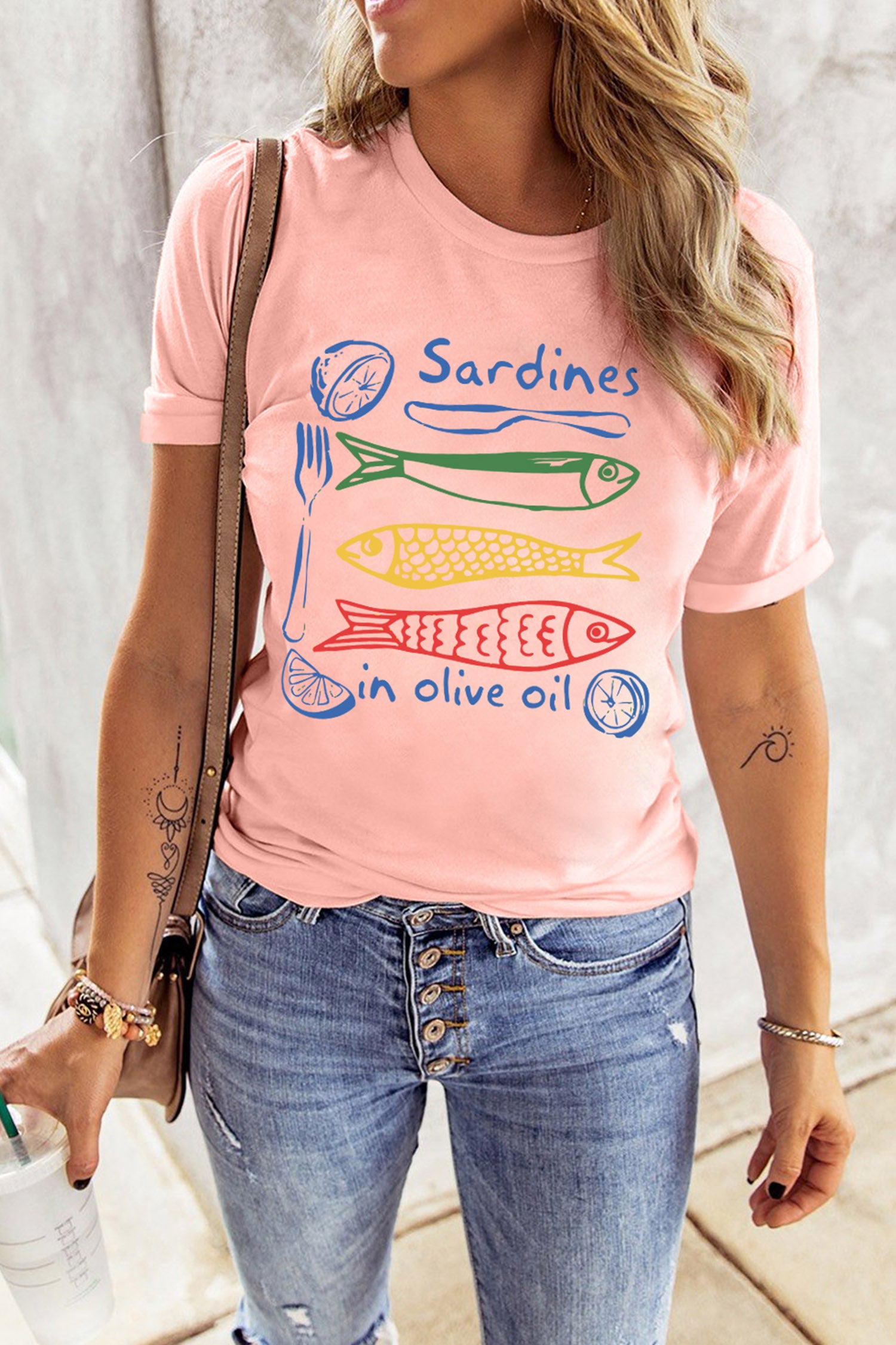 Pink Sardines in Olive Oil Graphic Casual T Shirt