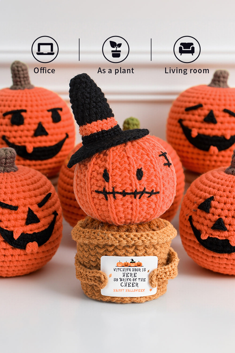 Carrot Handmade Crochet Halloween Pumpkin Potted Doll Decor