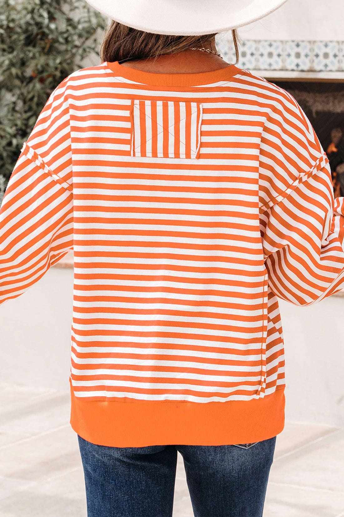 Orange Stripe Leopard Pumpkin Graphic Thanksgiving Pullover Top