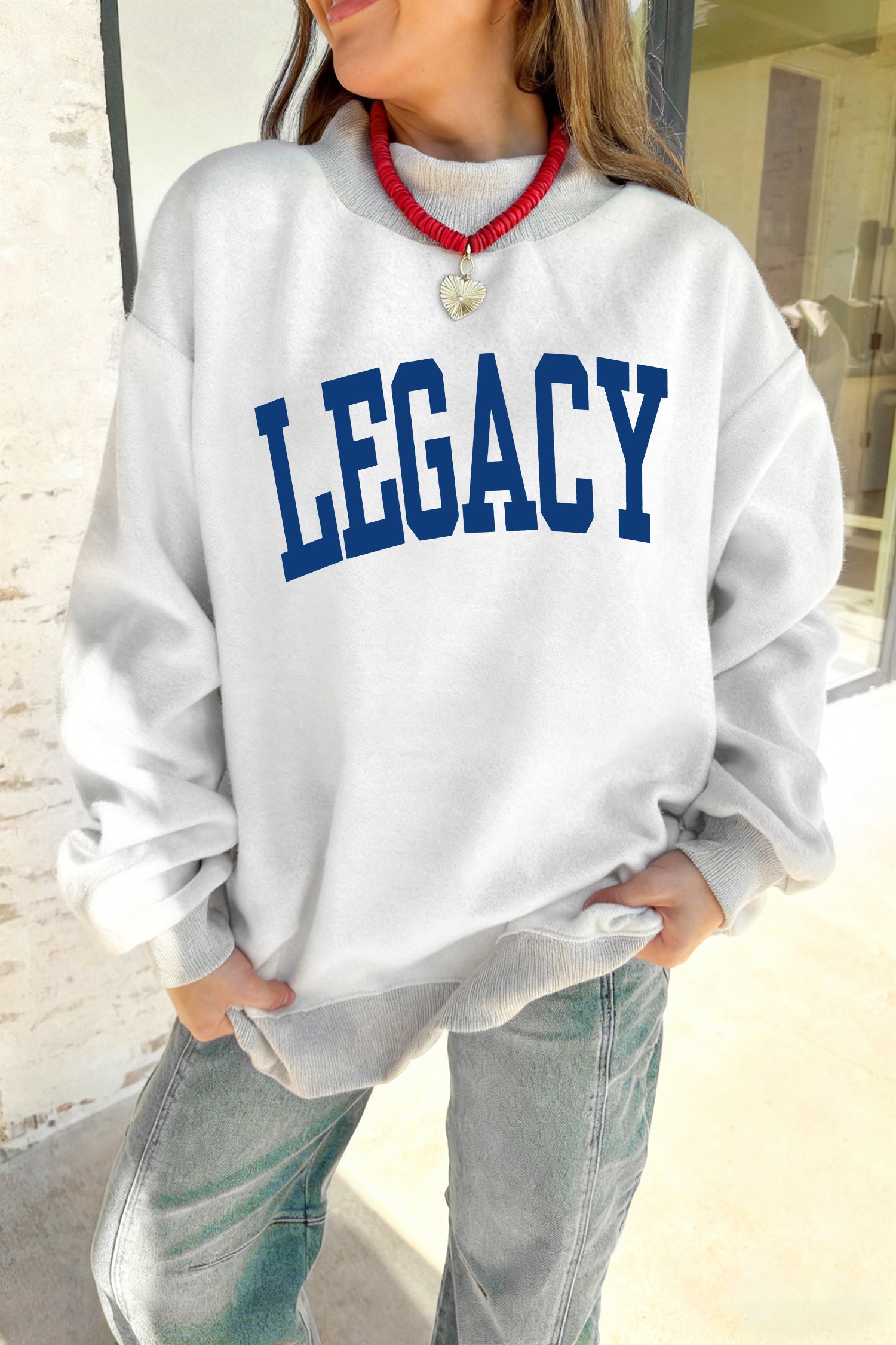 Light Grey FREEDOM/ LEGACY Double Side Printed Reversible Mock Neck Sweatshirt