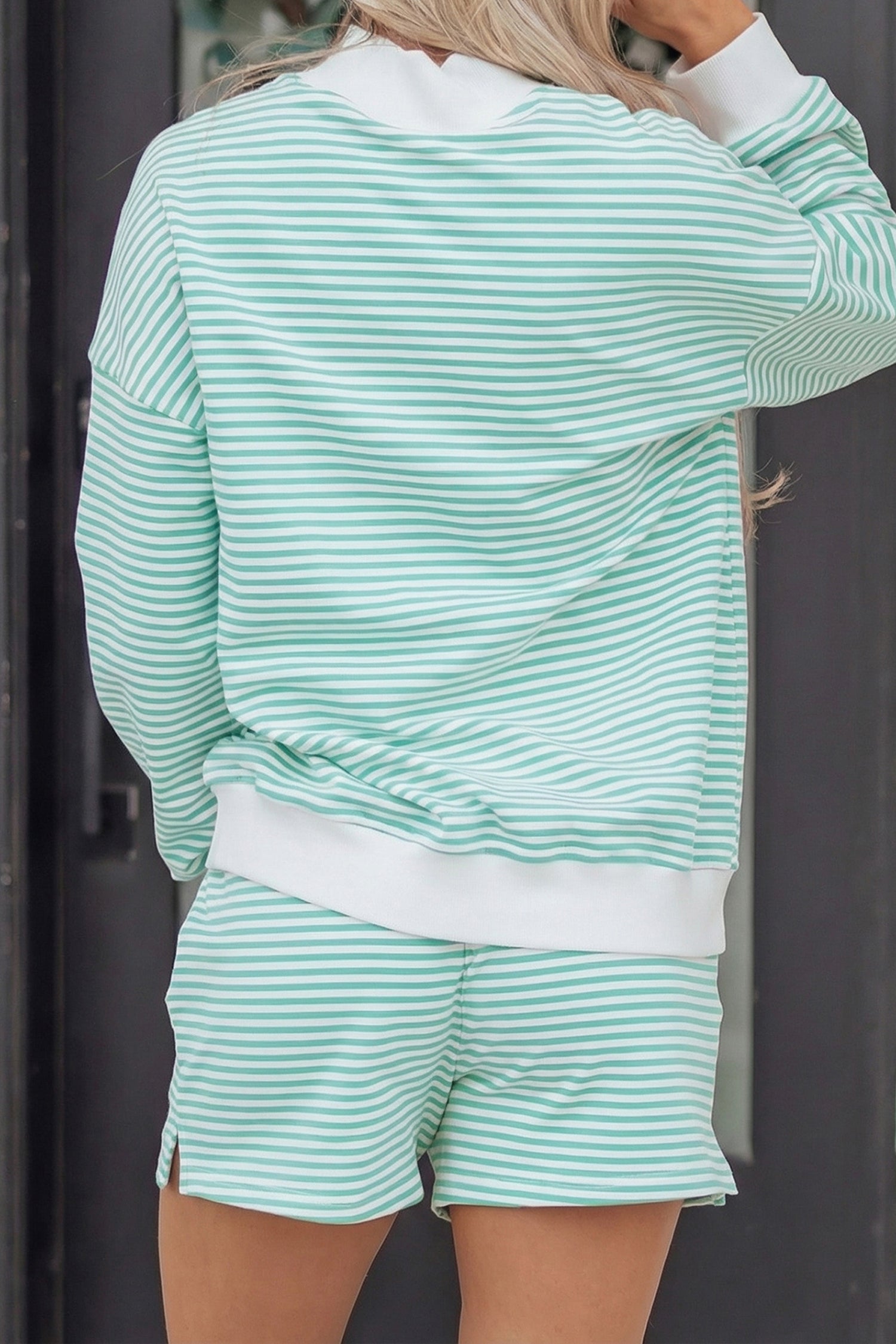 Green Stripe Western Print Mallard Duck Mock Neck Sweatshirt Set