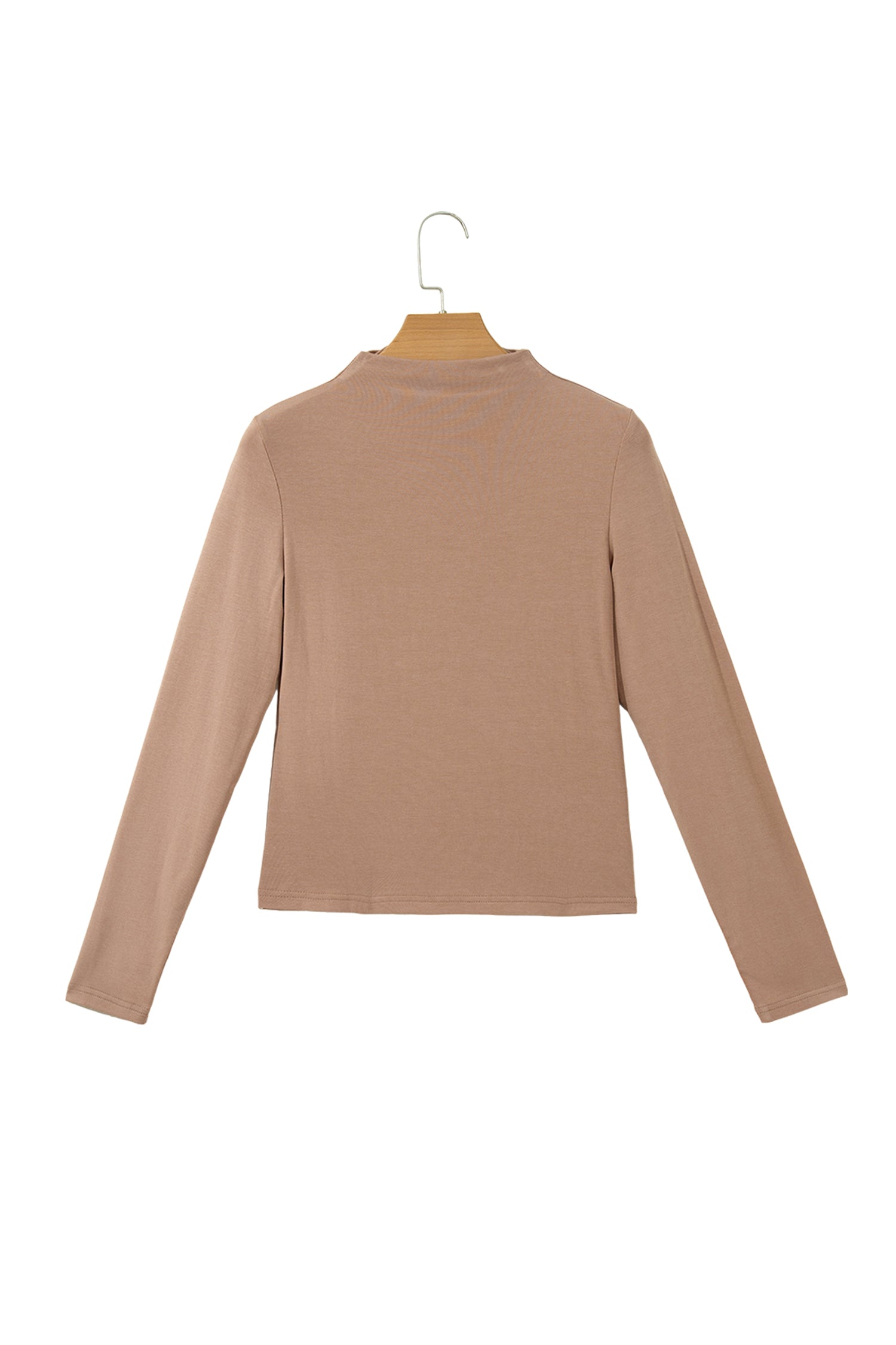 Straw Yellow Solid Color Ribbed High Neck Long Sleeve Sheath Top