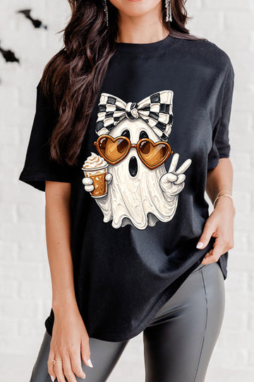 Black Ghost Graphic Heat Transfer Printing Hallowwen T-Shirt