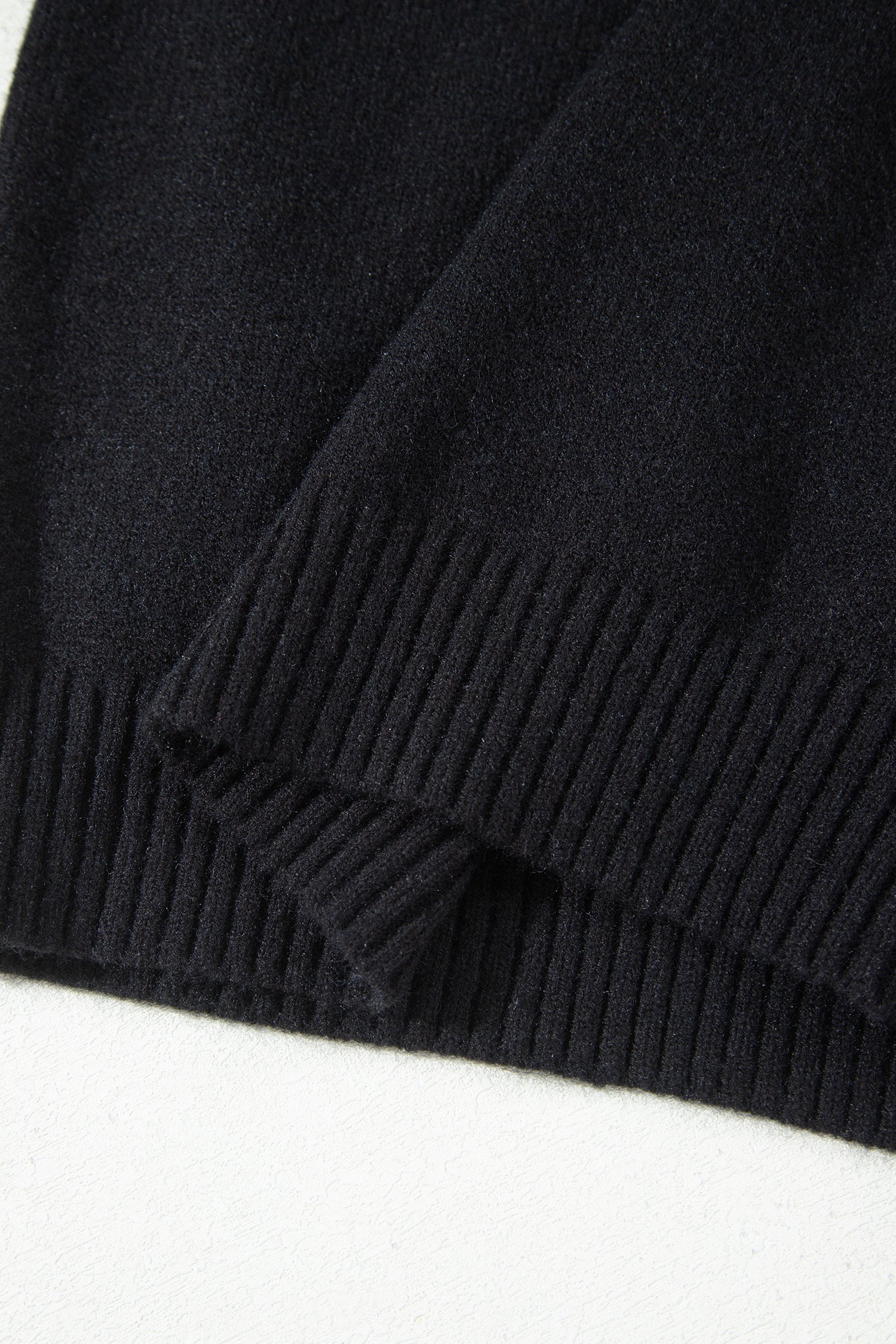 Black Denim Patchwork Collar Cuffed Casual Sweater
