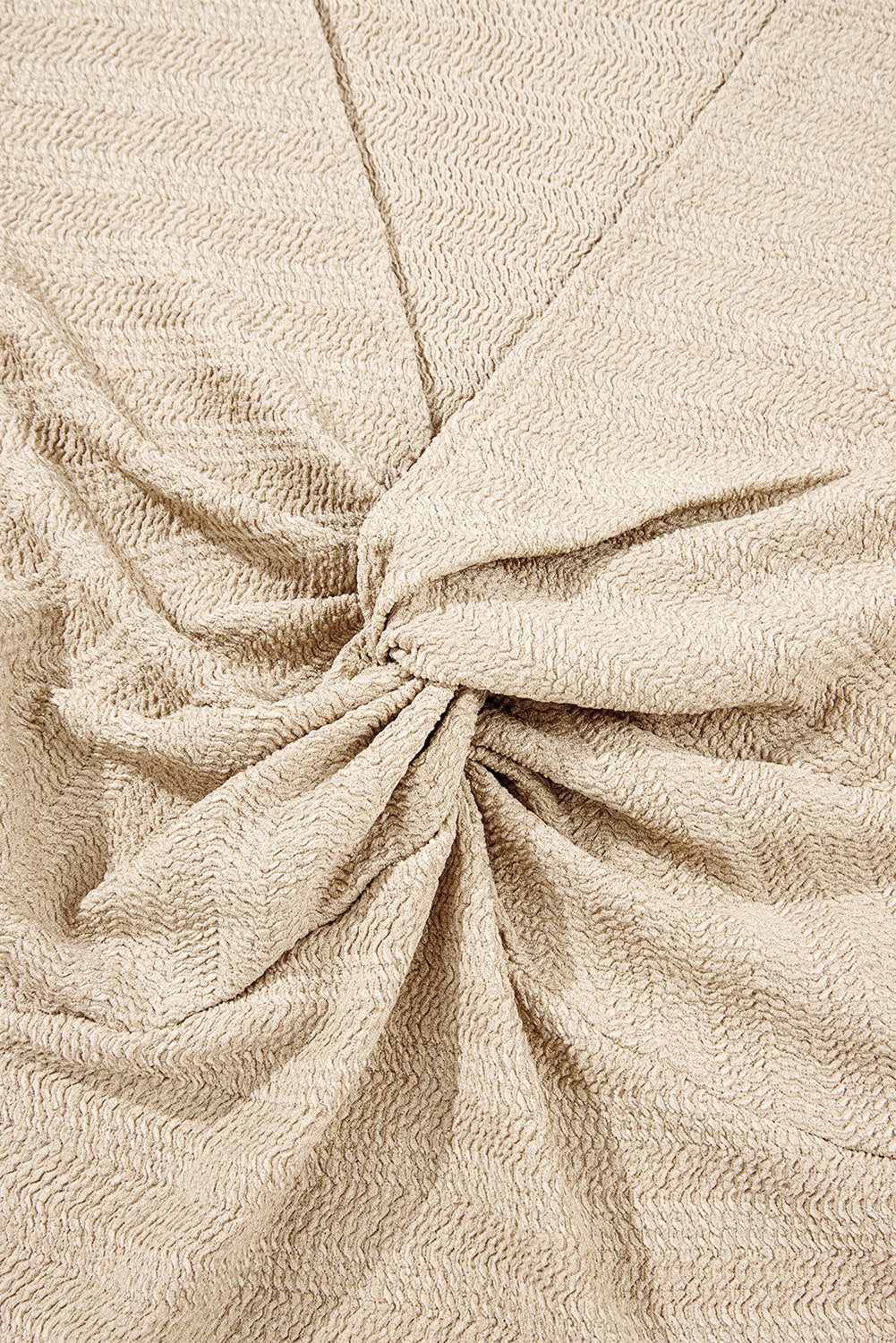 Pale Khaki Textured Twist Front V Neck Long Sleeve Slim Solid Color Top