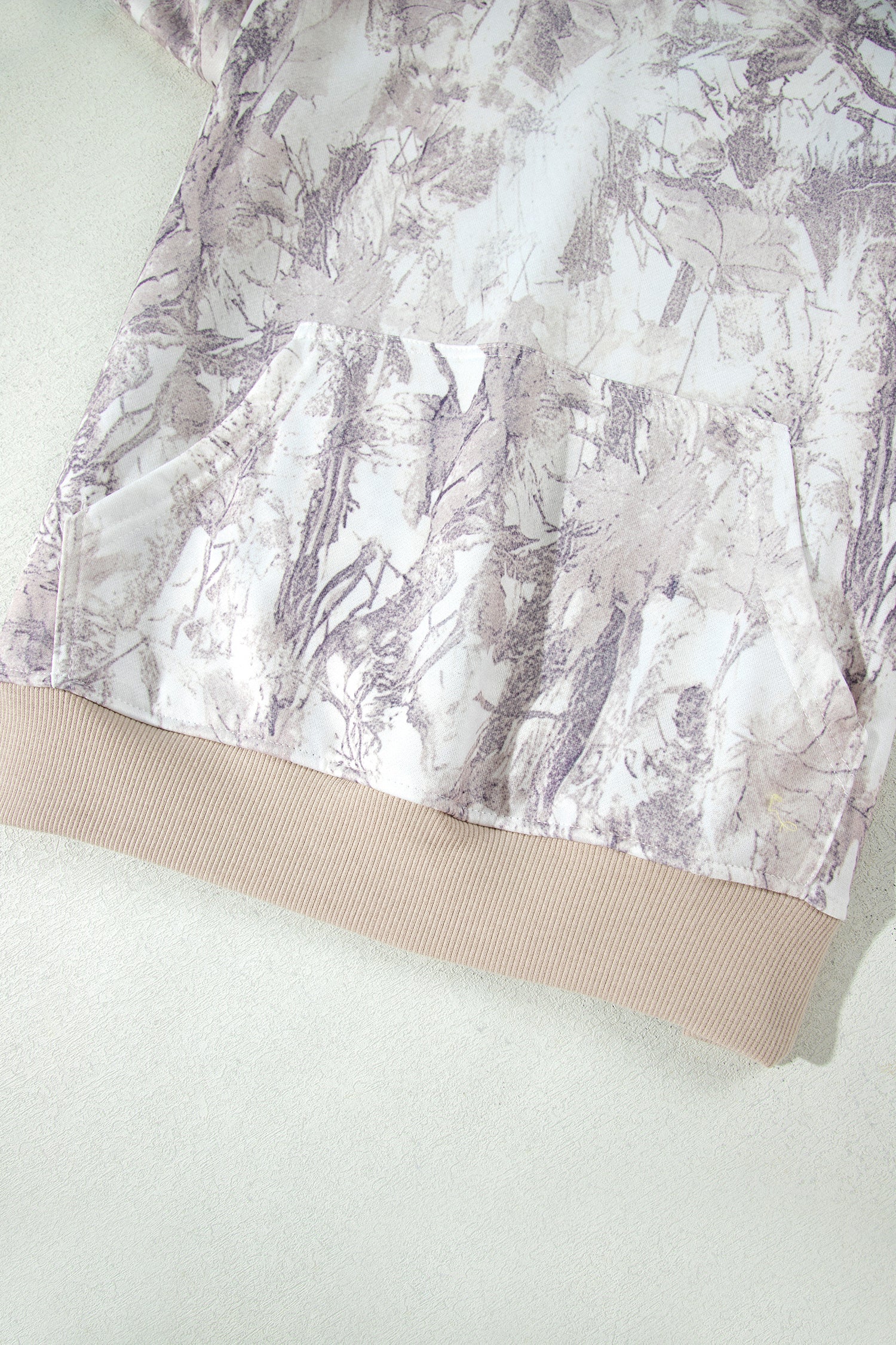 Gray Abstract Print Ribbed Cuffs Hem Long Sleeve Hoodie