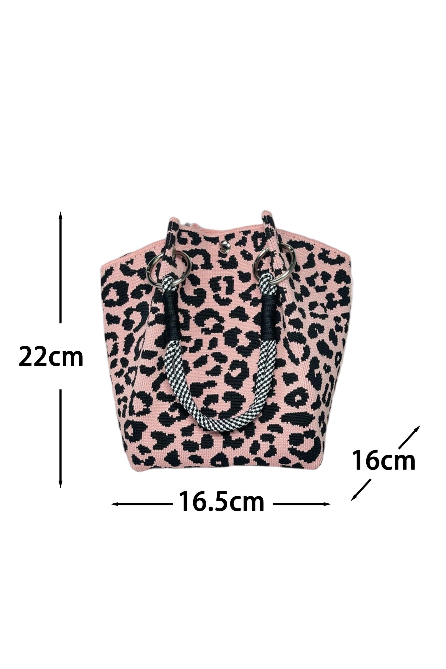 Pink Leopard Print Polyester Woven Thick Handle Tote Bag