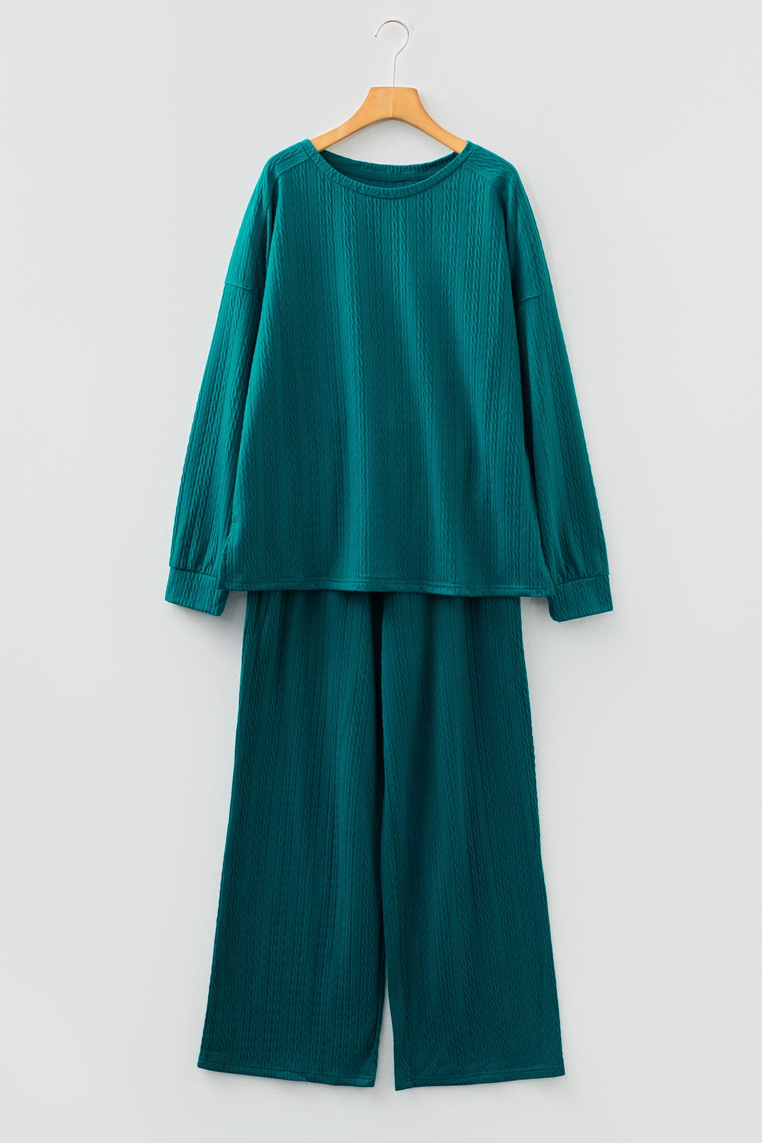 Sea Green Textured Round Neck Sweatshirt & Loose Drawstring High Waist Pant Set