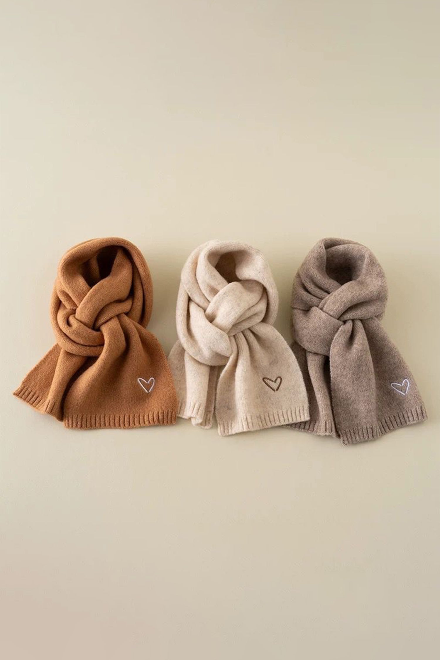 Thai Curry Tiny Heart Embroidered Detail Ribbed Trim Warm Knit Scarf