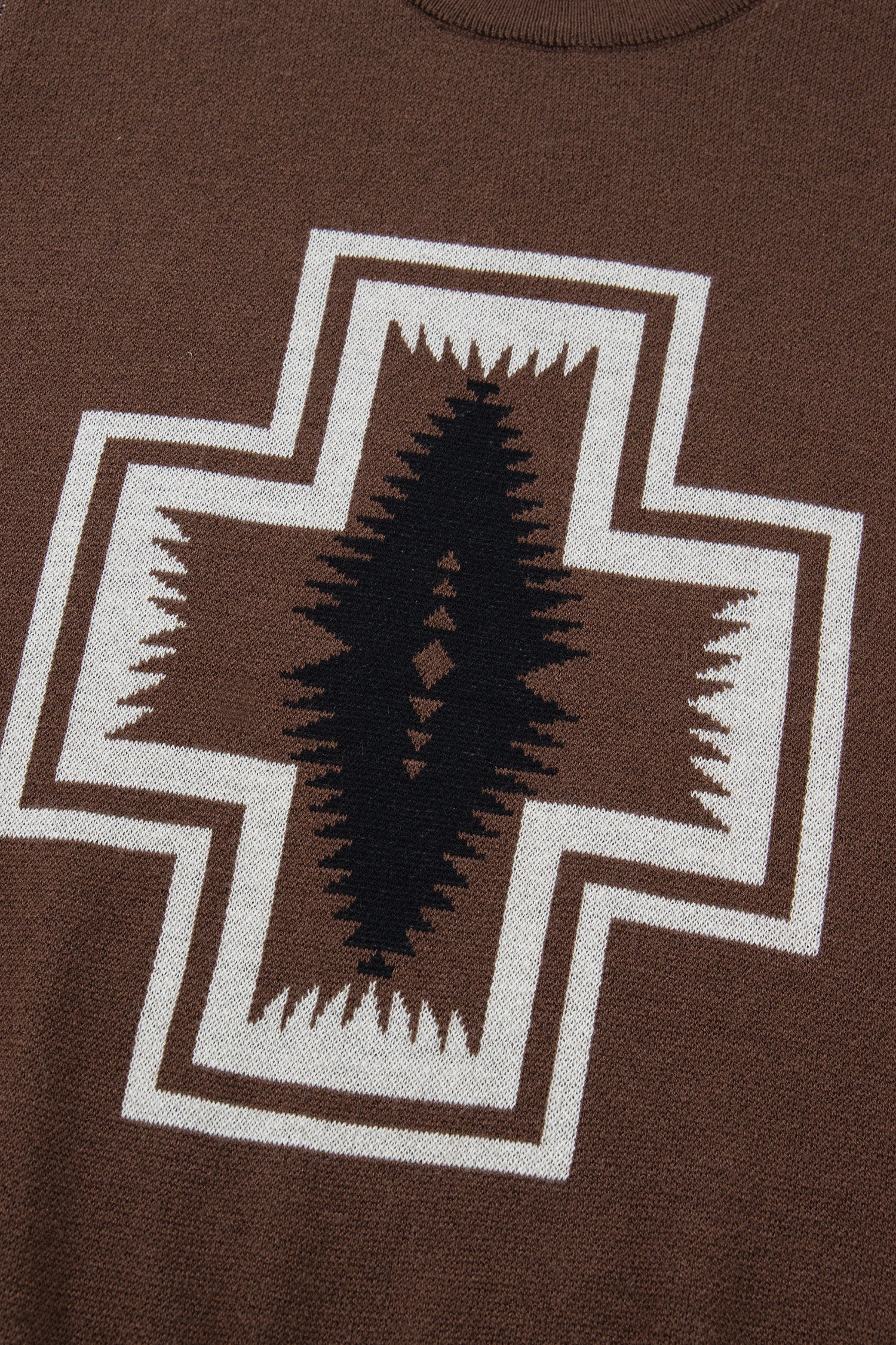 Brown Western Print Short Sleeve Knit Casual Sweater