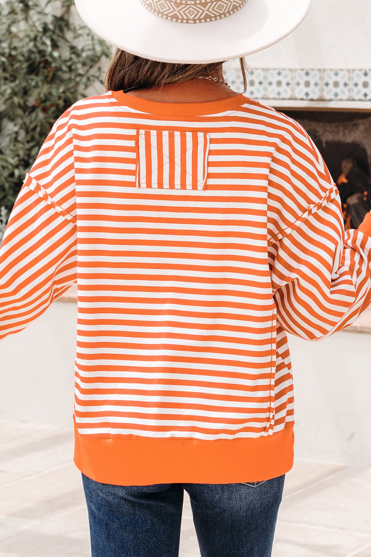 Orange Stripe Fall Vibe Pumpkin Season Graphic Long Sleeve Top