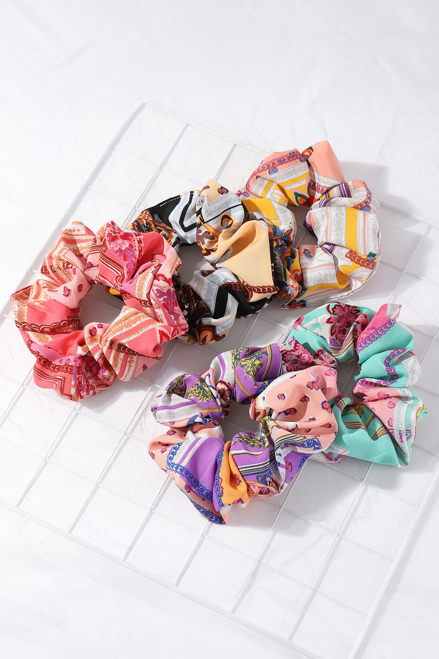 Strawberry Pink Colorful Patterned Scrunchie Hair Tie
