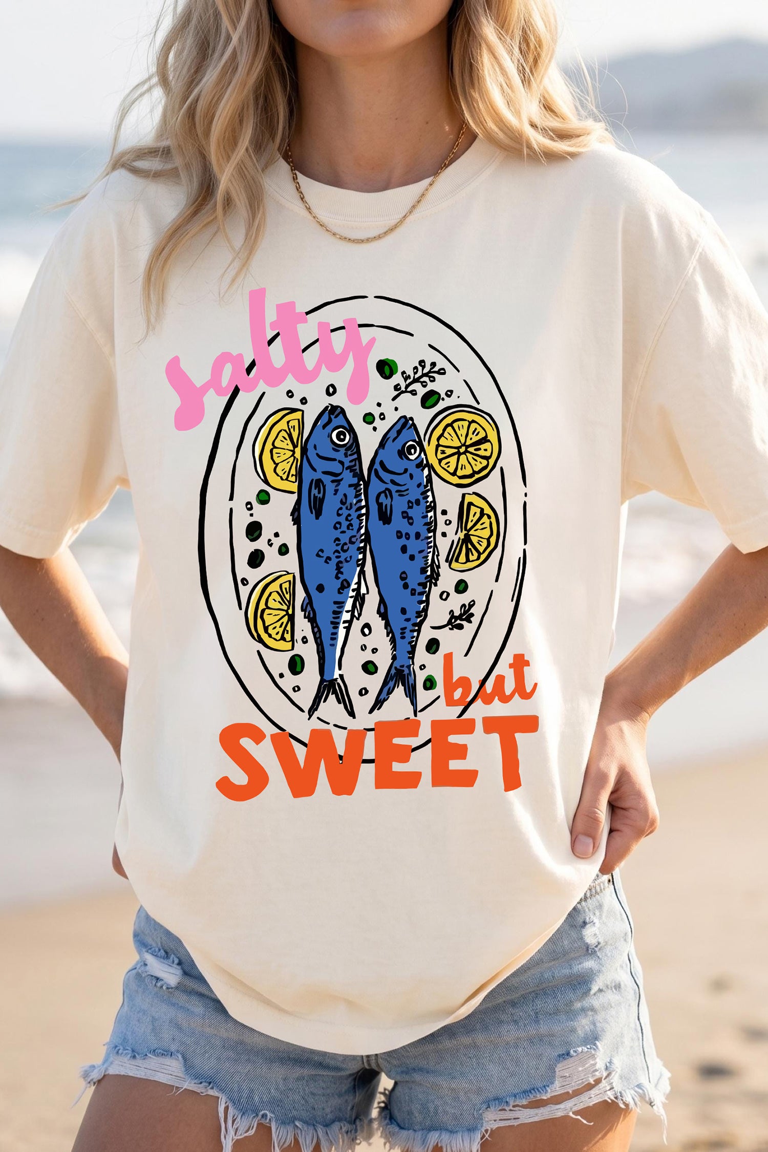 White Salty But Sweet Lemon Fish Graphic Tee