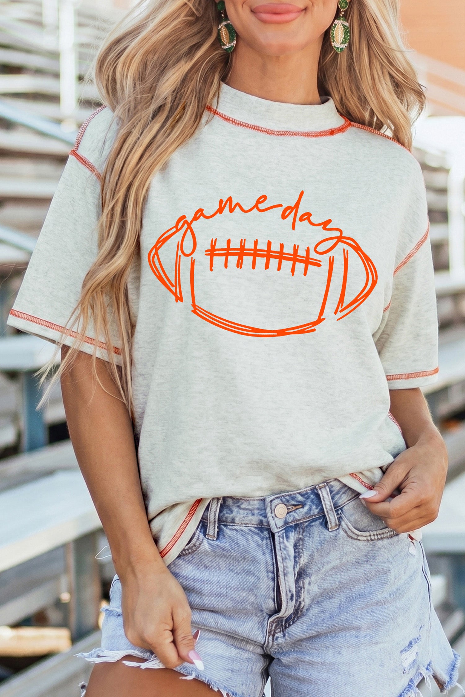 Light Grey Contrast Stitched Rugby/football season Reversible Print High Neck Short Sleeve Top