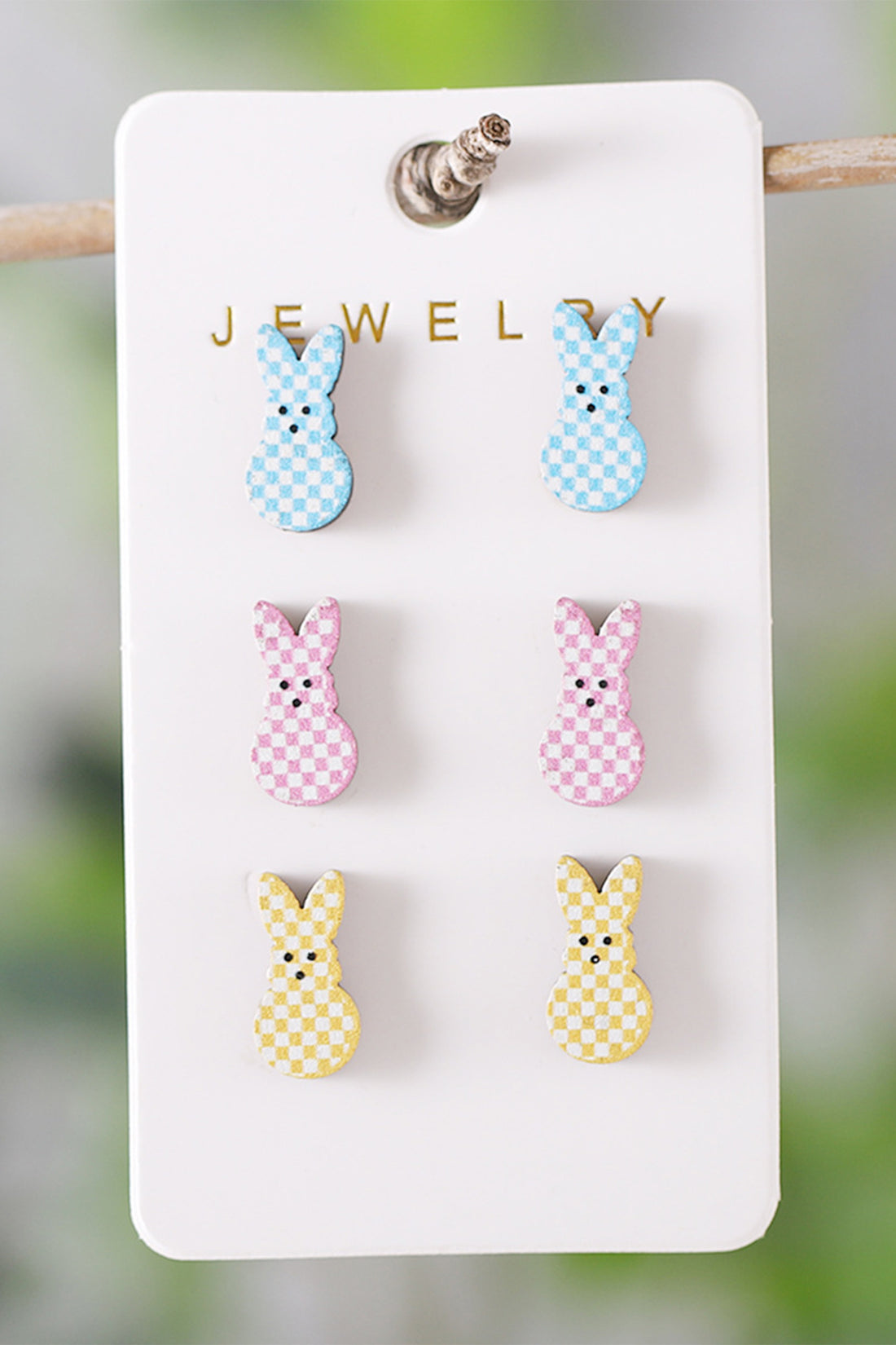 Pink 3 Pairs Different Color Plaid Easter Bunny Earrings
