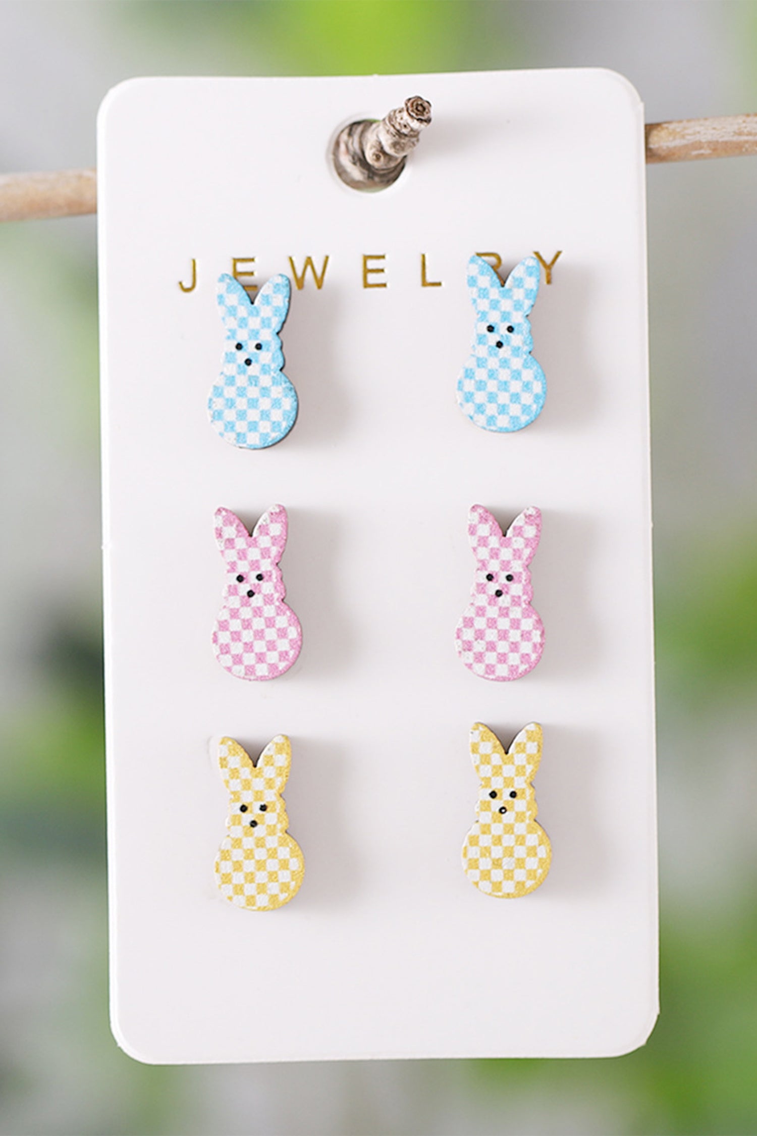 Pink 3 Pairs Different Color Plaid Easter Bunny Earrings