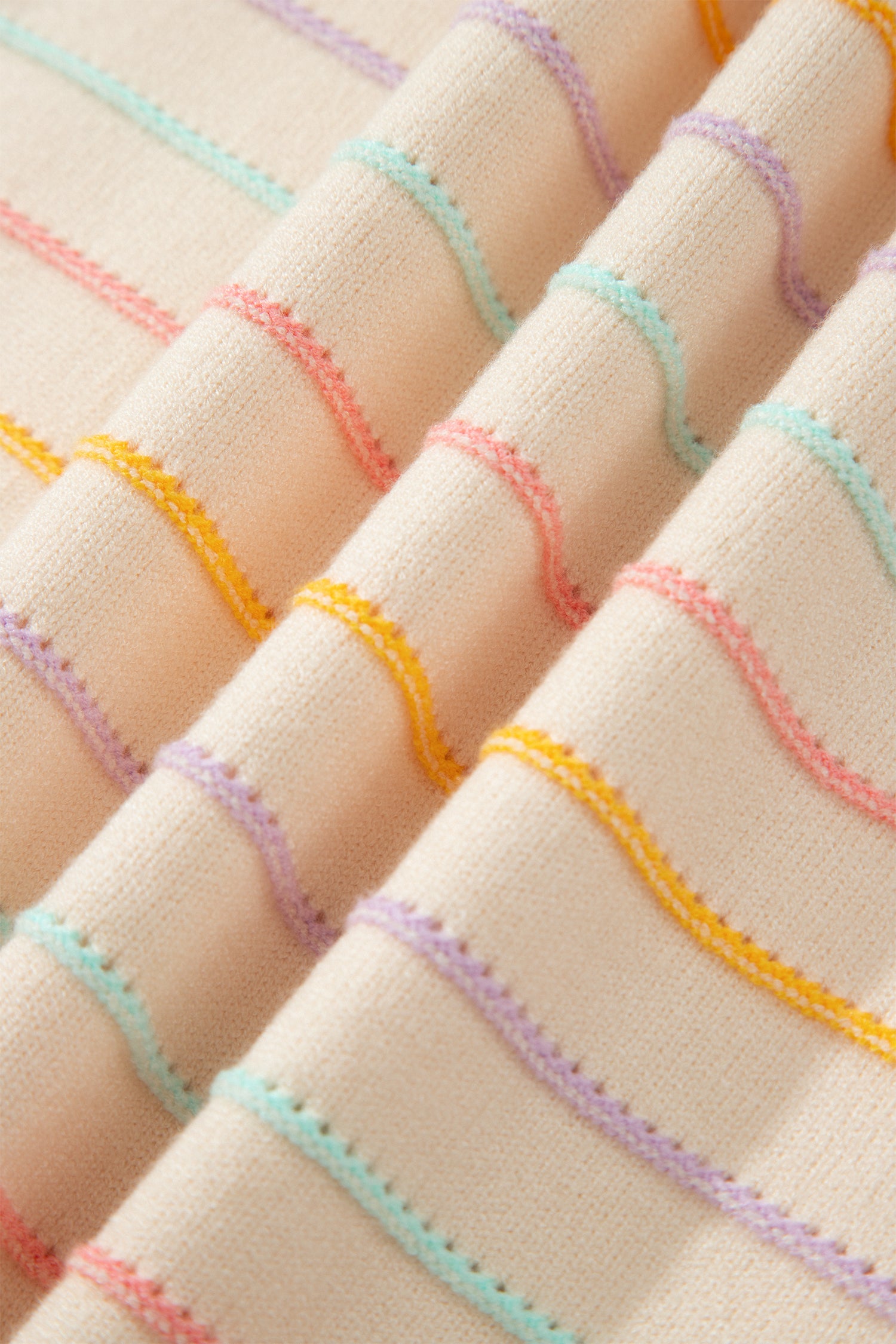 Beige Stripe Colorful Stripes Crew Neck Knit Sweater