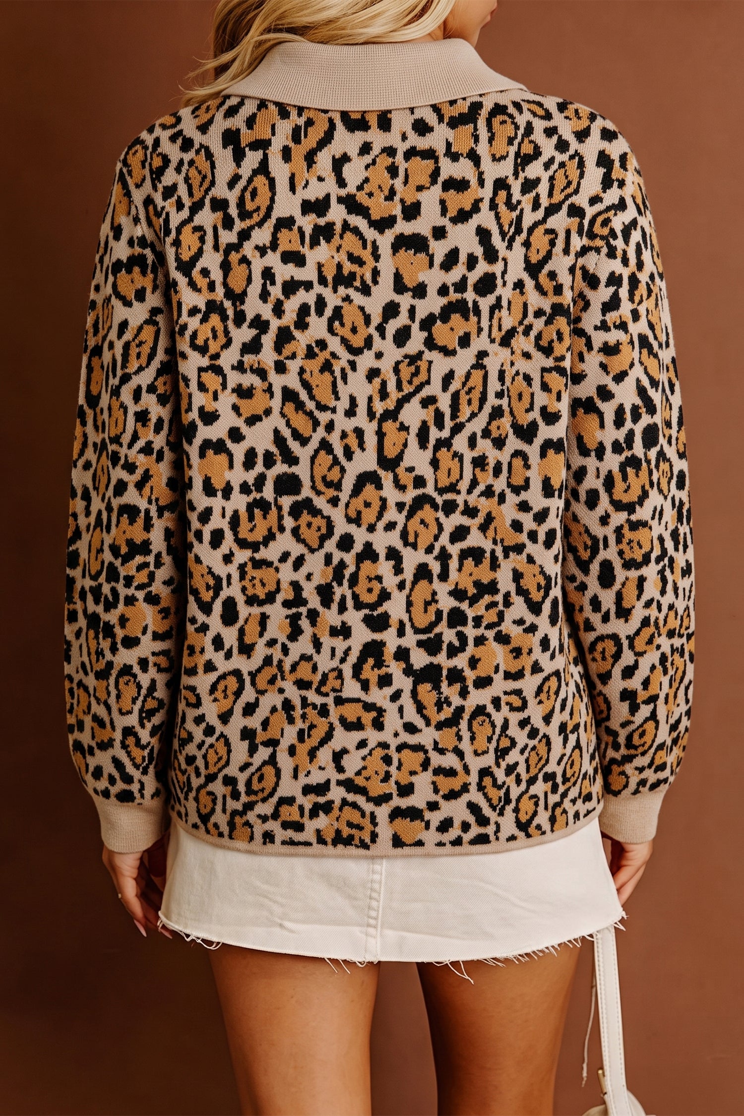 Brown Leopard Print Button-Up Cardigan Long Sleeve Cardigans