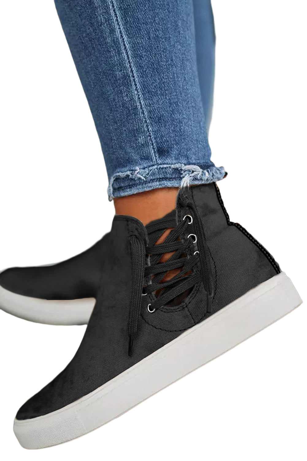 Black High Top Drawstring Zipped Slip-on Sneakers