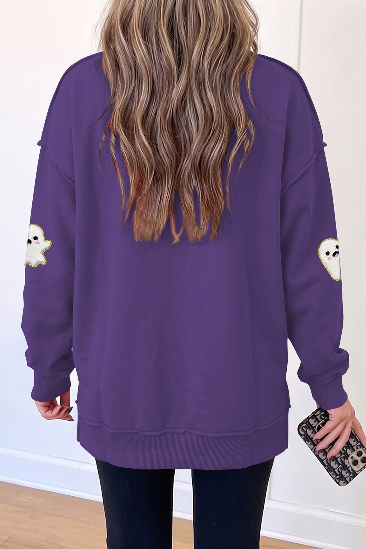 Tillandsia Purple Halloween Ghost Mock Neck Tunic Pullover Sweatshirt
