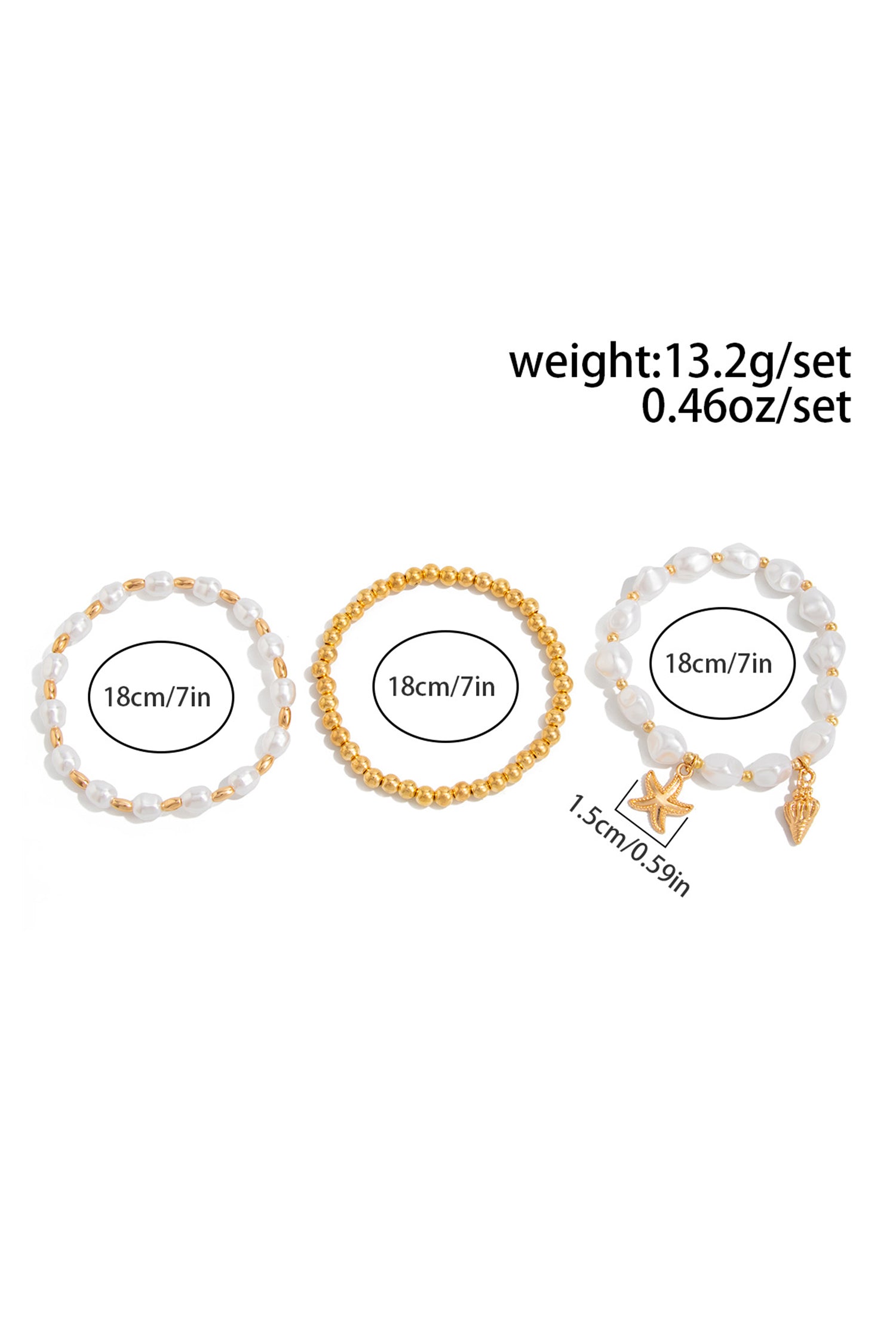 Gold Alloy Pearl Beading Coastal Vacation 3pcs Bracelet Set