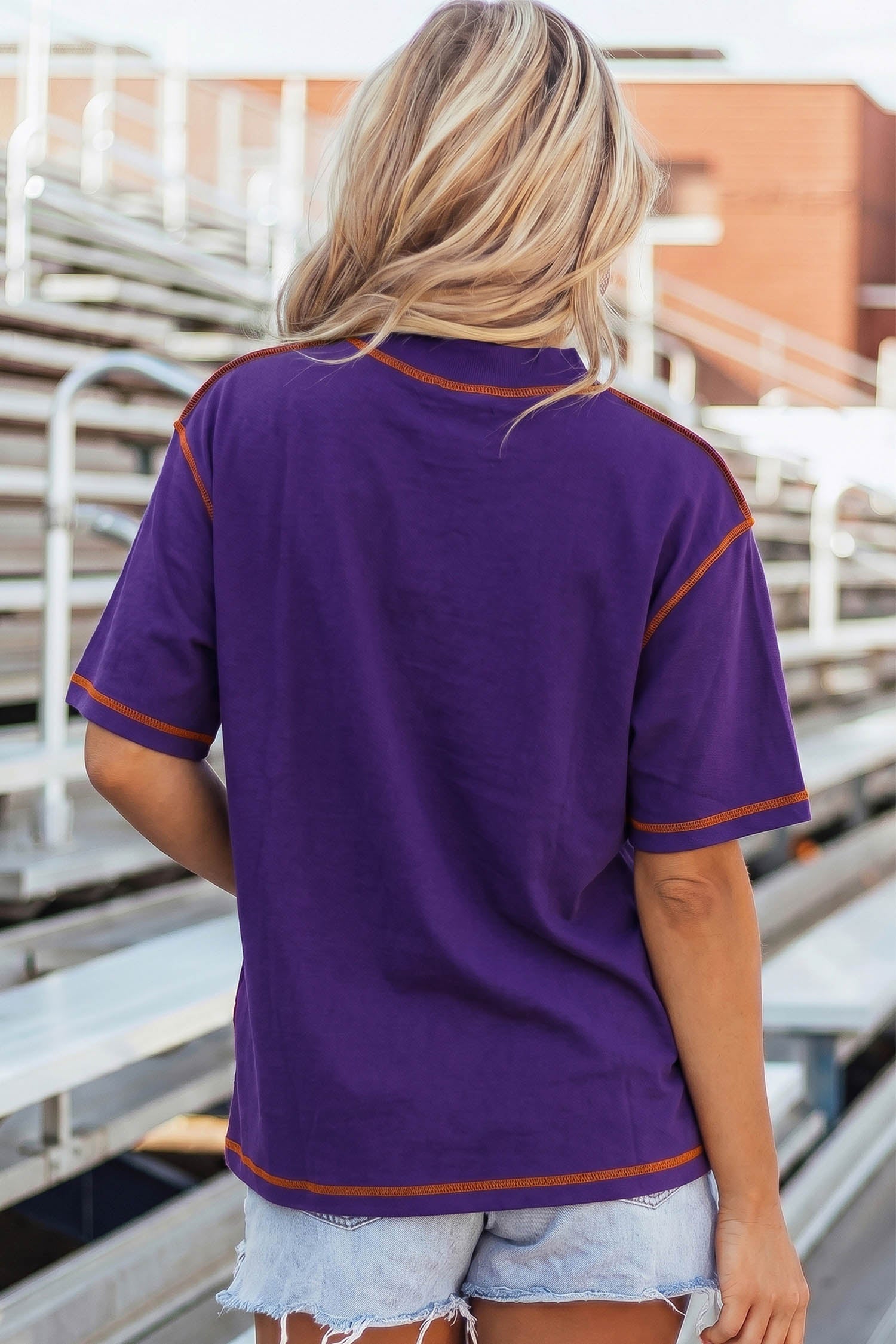 Tillandsia Purple LOUISIANA/ TIGERS Double Side Printed High Neck Reversible Casual Tee