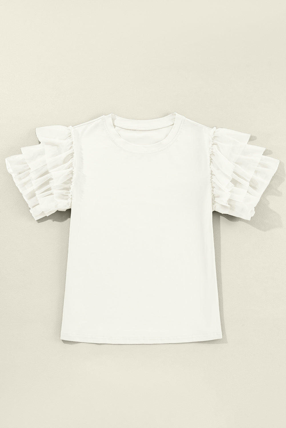 White Tulle Ruffle Sleeve Blouse