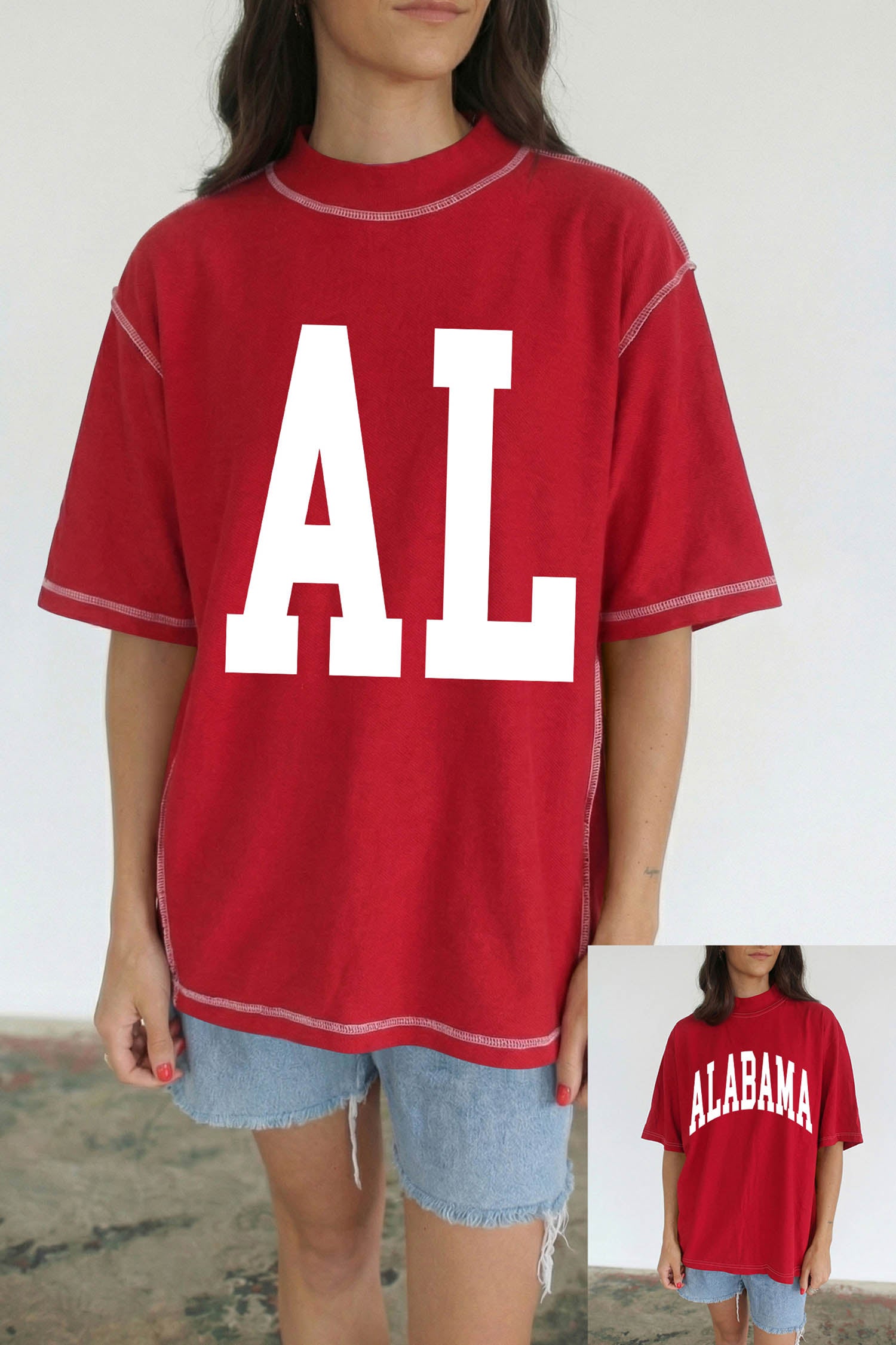 Racing Red AL/ ALABAMA Double Side Printed High Neck Reversible Tee
