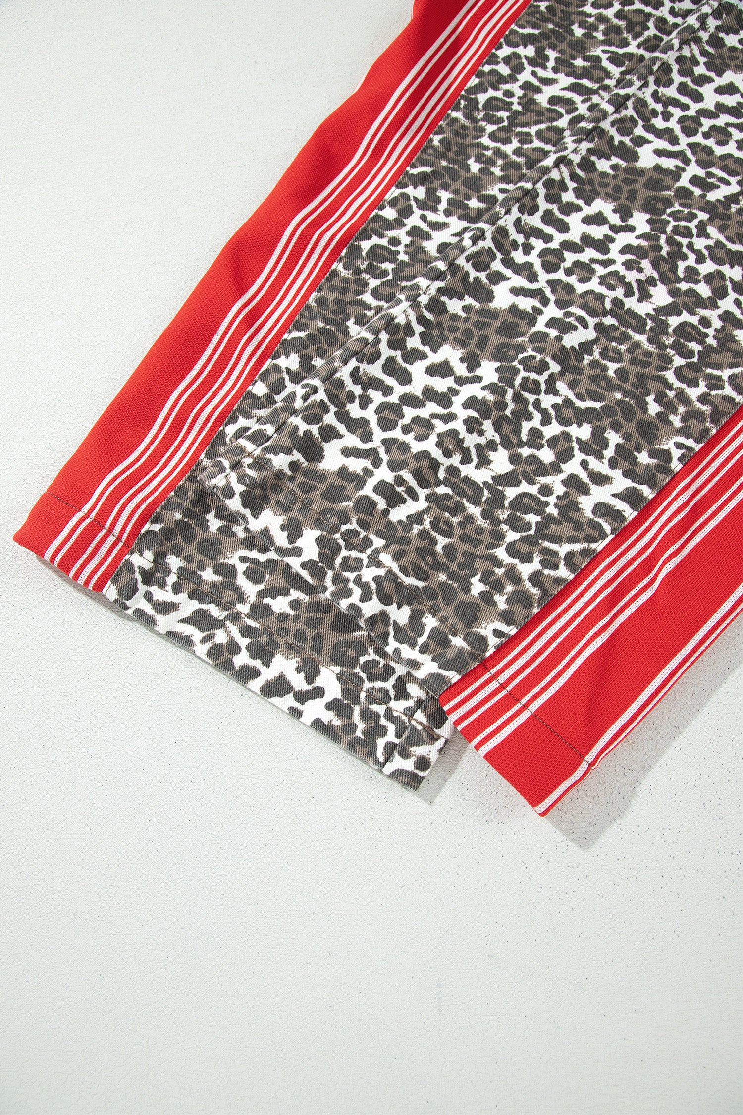 Brown Leopard Patchwork Elastic Waist Jeans