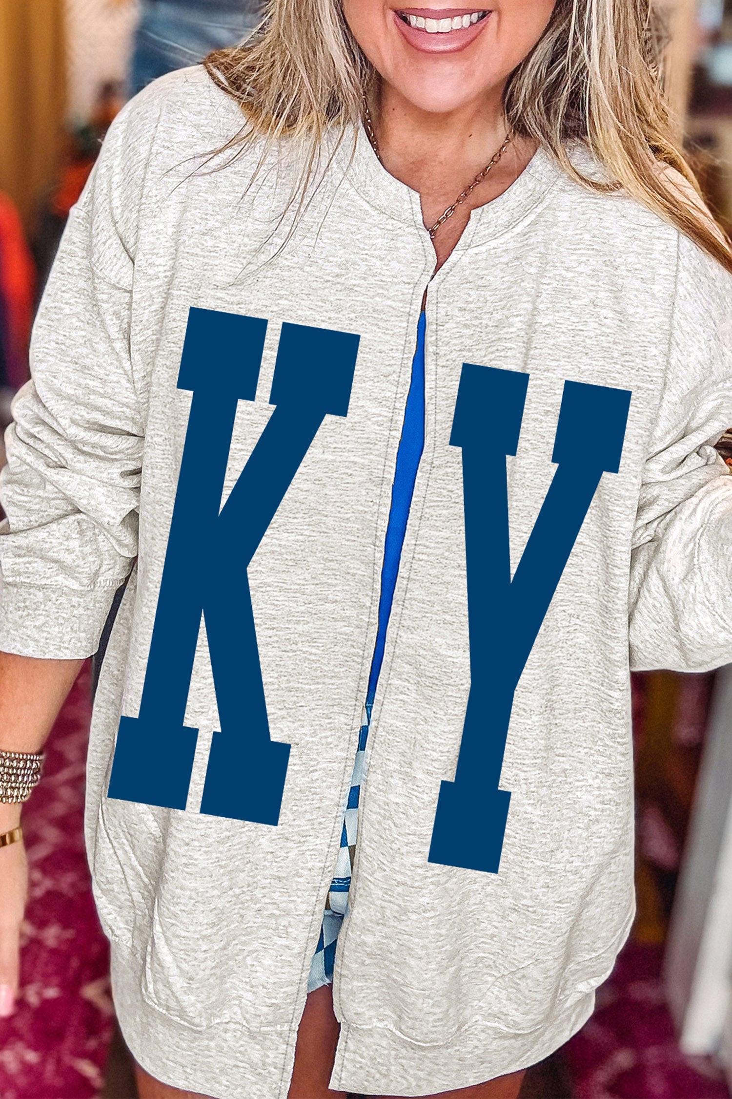 Light Grey Casual KY Open Front Tunic Sweatshirt