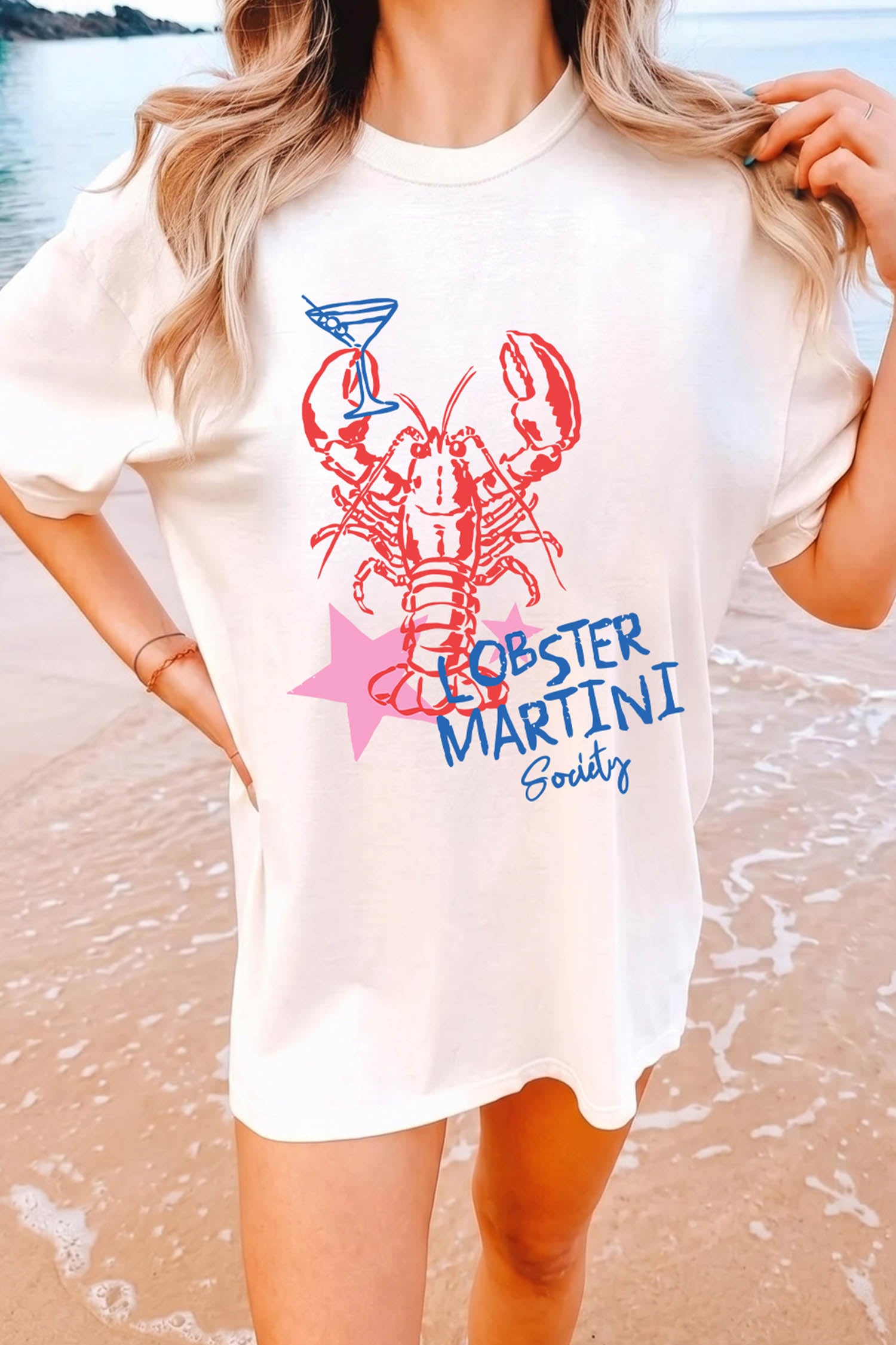 White Lobster Martini Society Graphic Tunic Tee