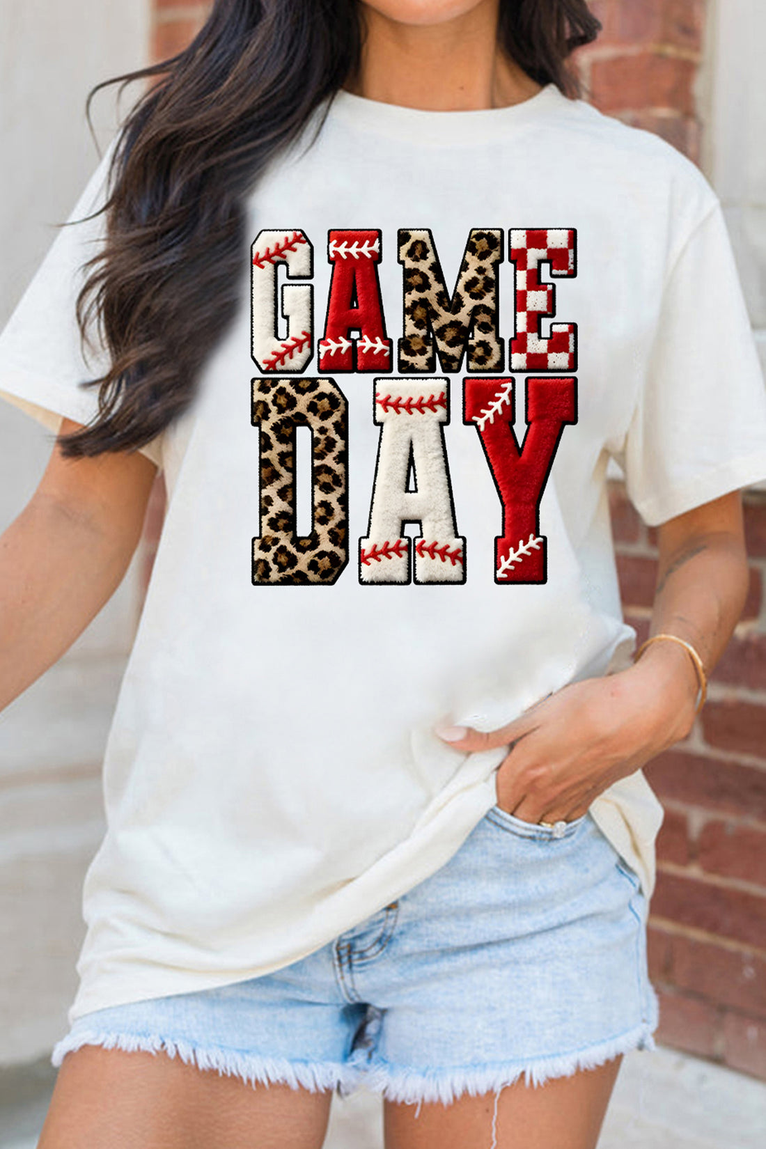 White GAME DAY Leopard Accent Graphic Tee