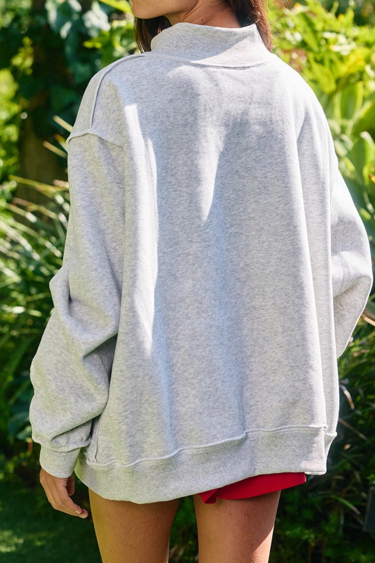 Light Grey Sequined Halloween Pumpkin Graphic Exposed Seam Mock Neck Sweatshirt