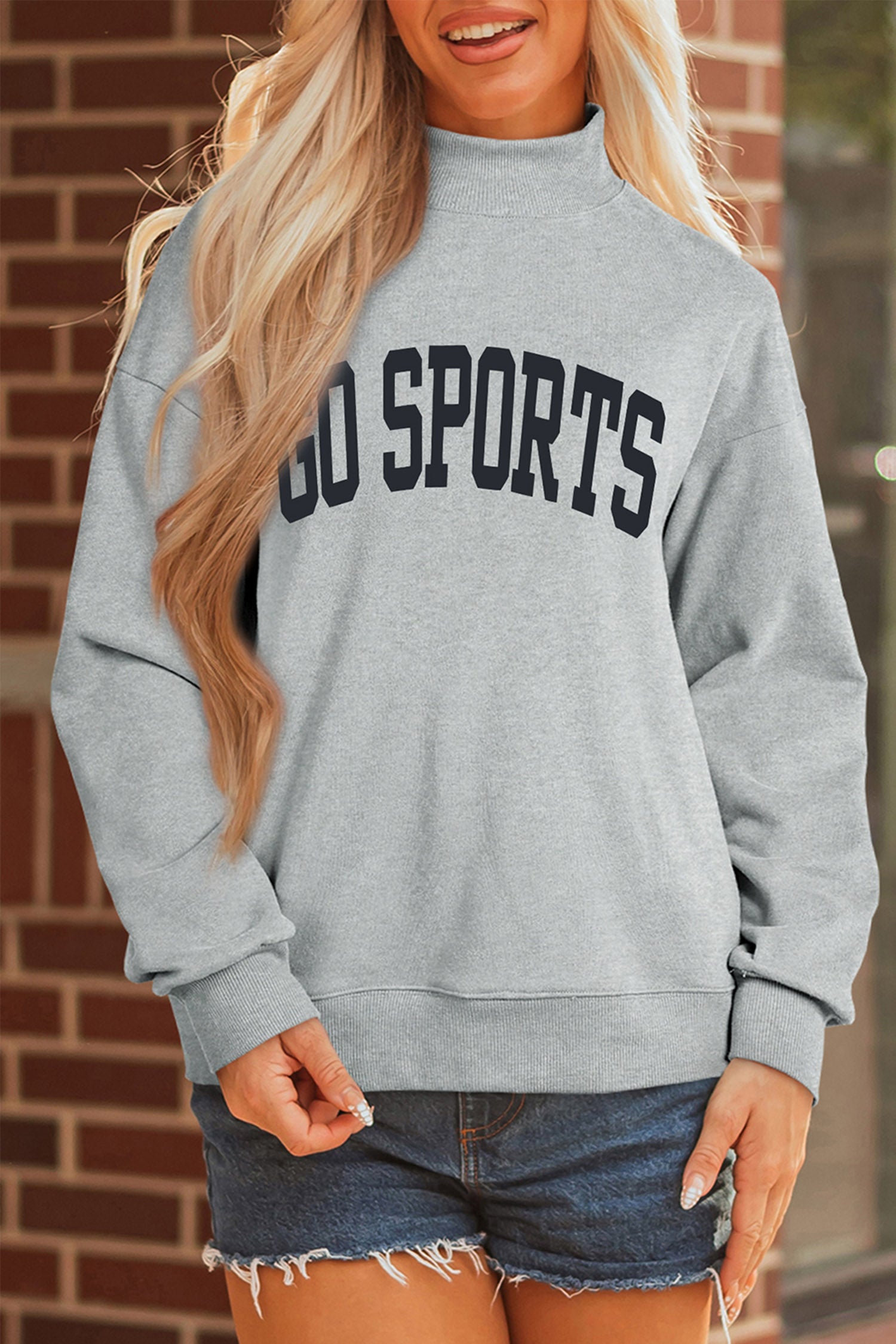 Gray Mock Neck GO SPORTS Graphic Sweatshirt