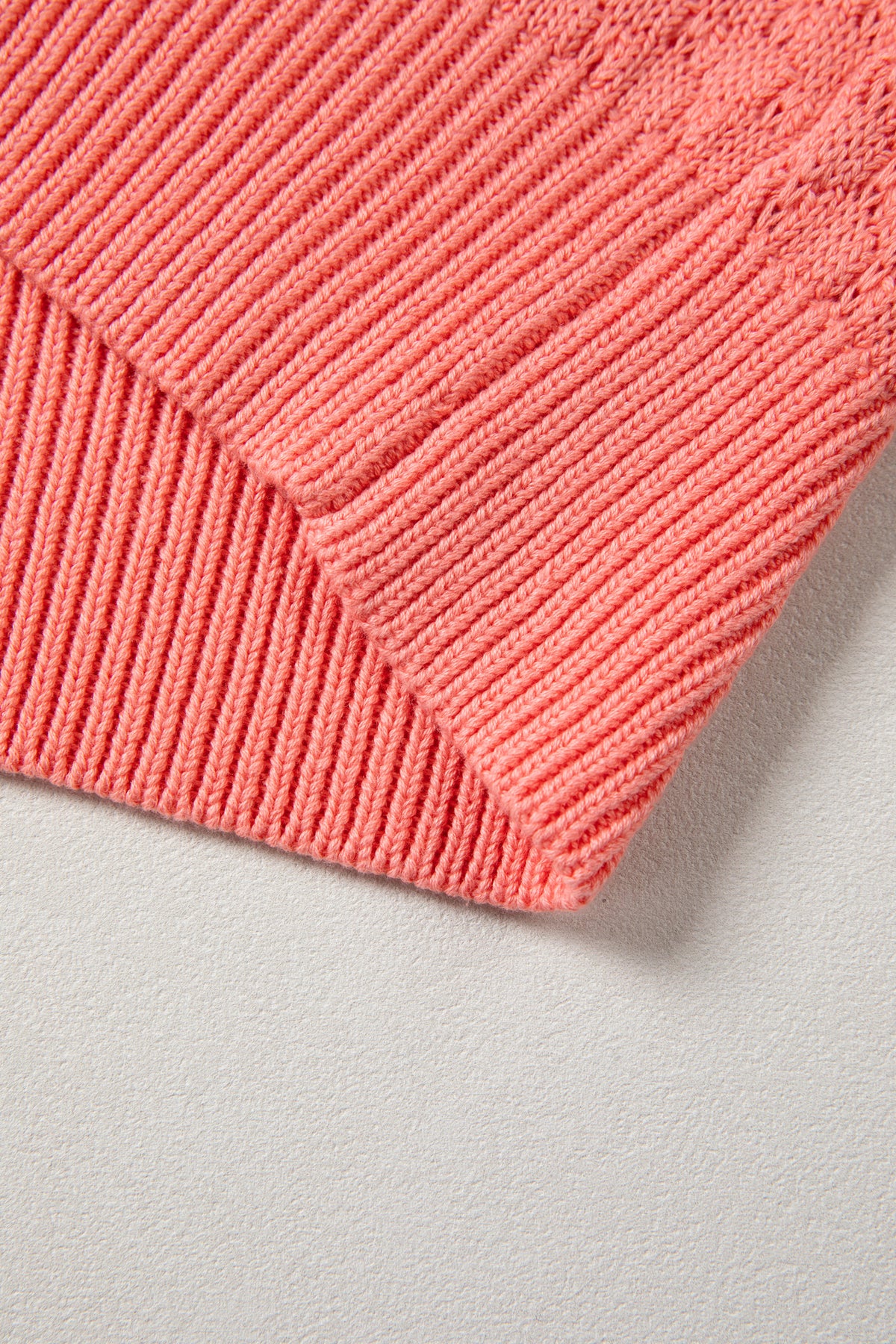 Coral Paradise Drop Shoulder Ribbed Knit Long Sleeve Sweater