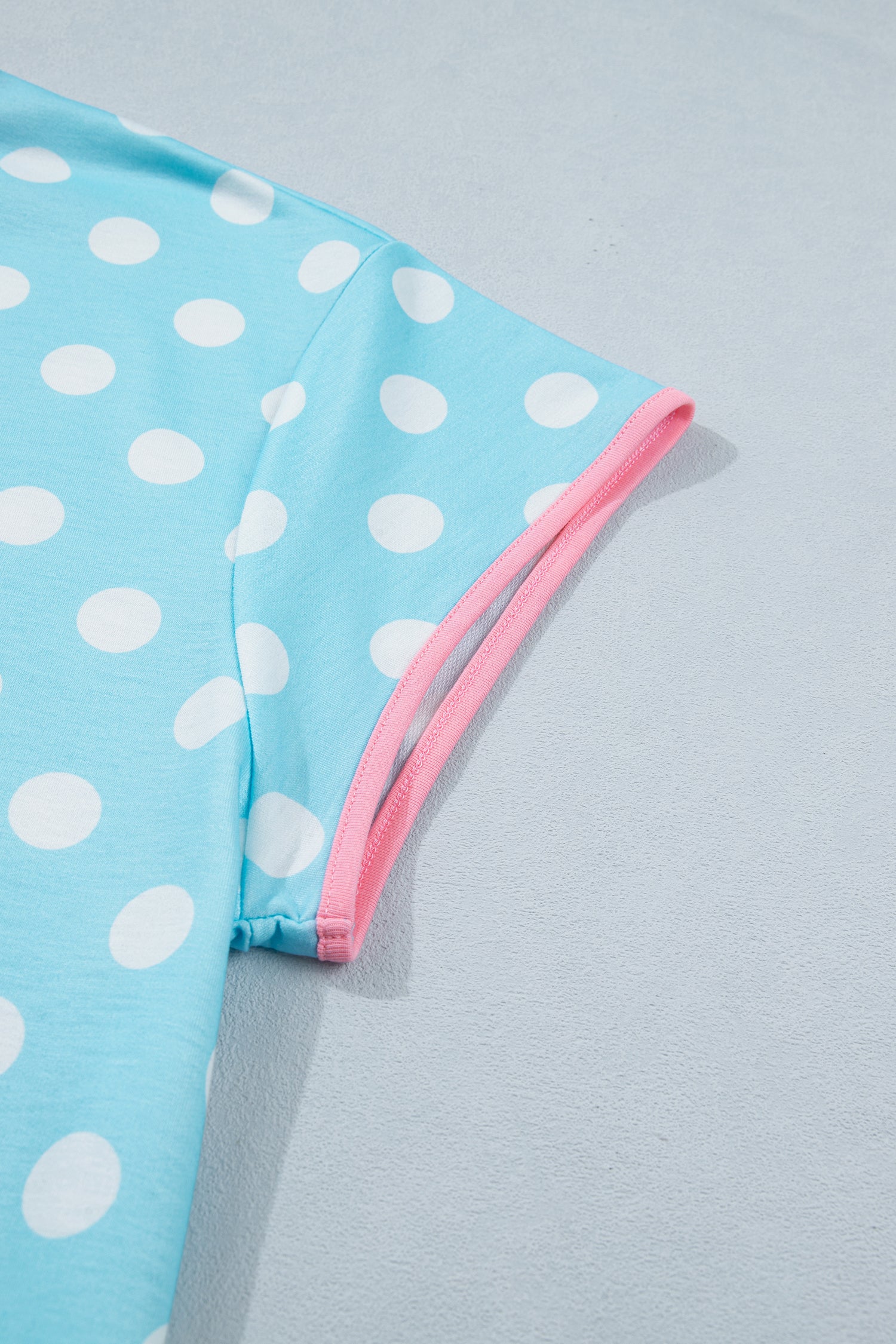 Sky Blue Polka Dot Print Color Block Trim Plus Size 2pcs Short Set