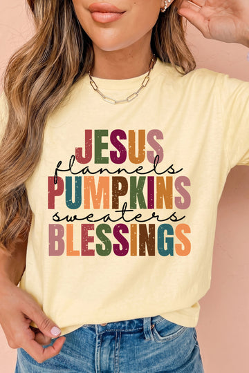 Yellow Cream Thanksgiving Slogan Printed Fall Themed Graphic Tee