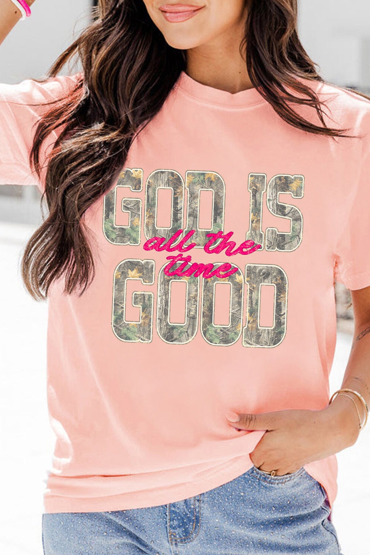 Pink Casual Heat Transferring Slogan Pattern T-Shirt