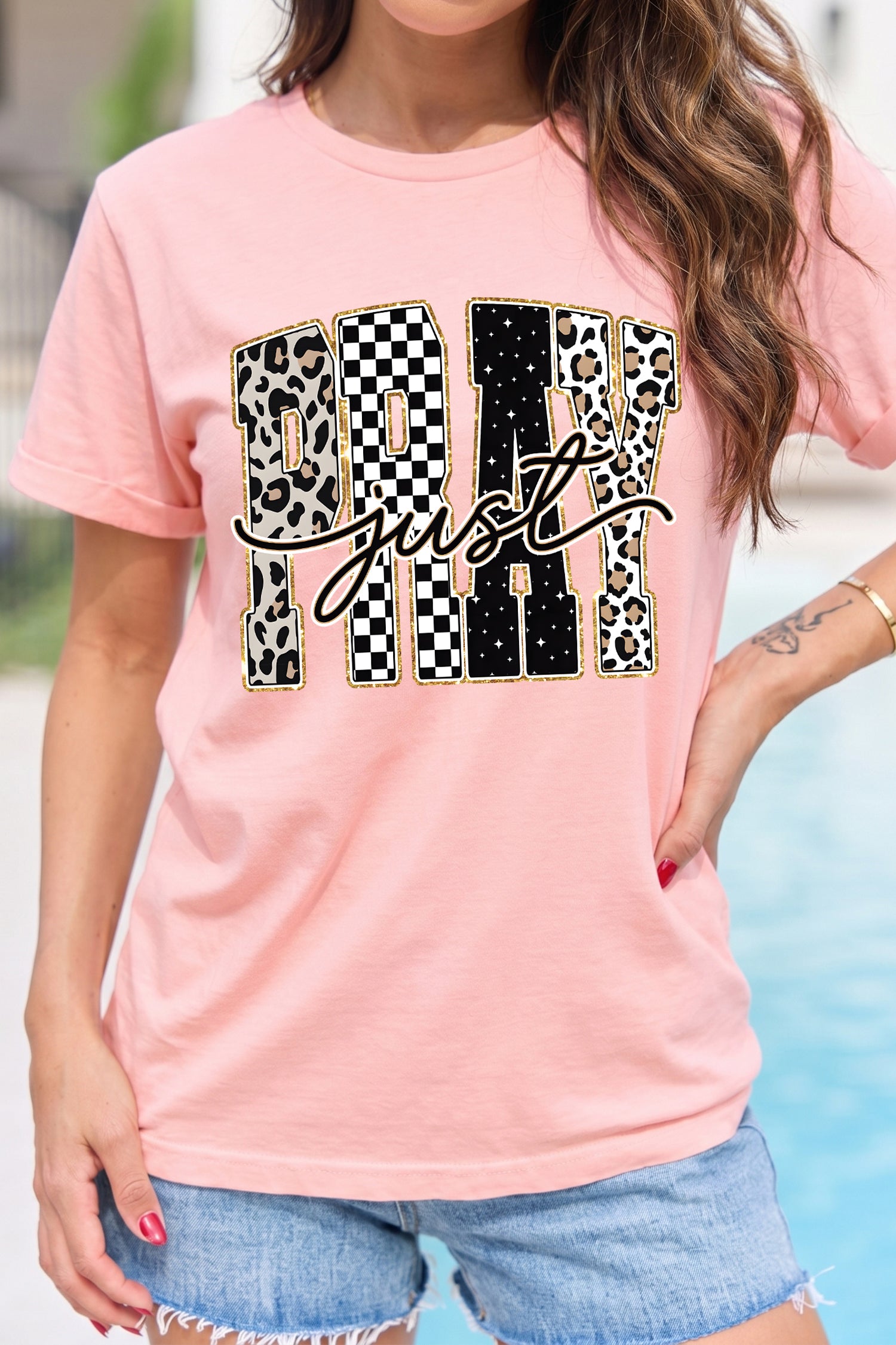 Pink Just PRAY Graphic High Stretch Casual Tee